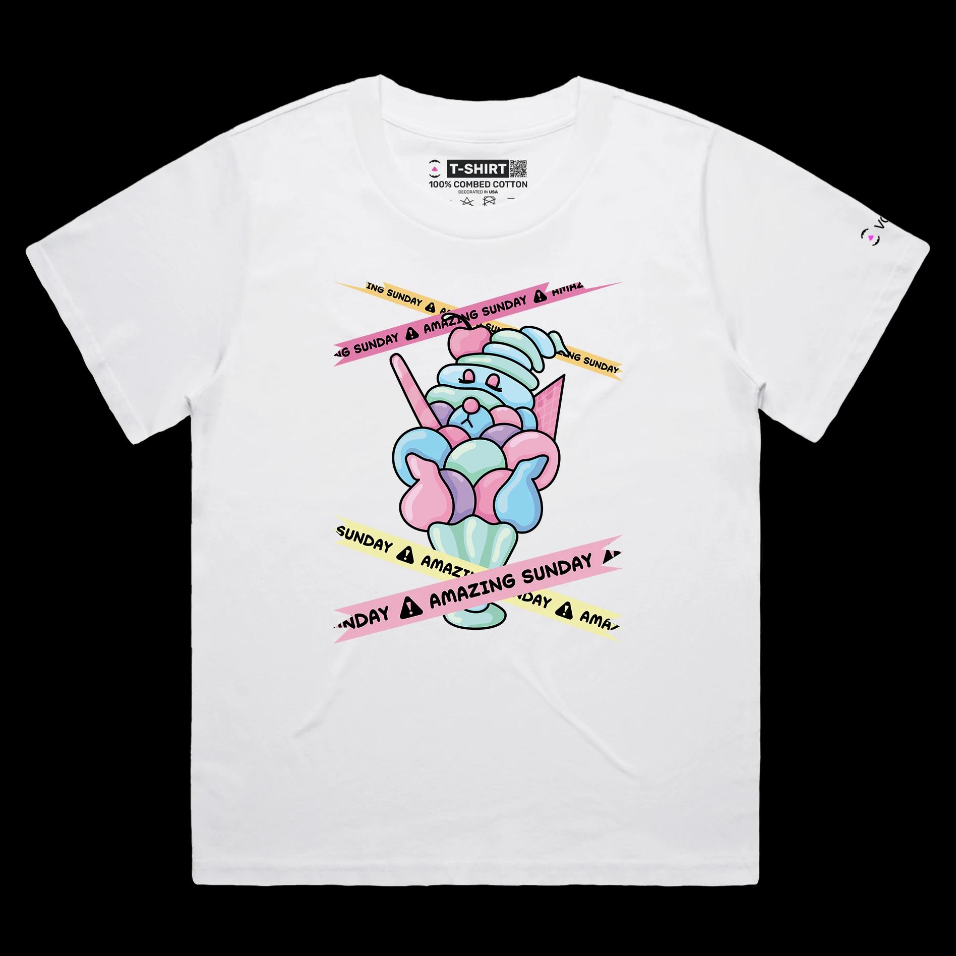 VOICEART White Female Loose Sunday Ice Cream Funny TShirt Premium Quality Graphic and Design Glorious Dessert Wordplay Tee