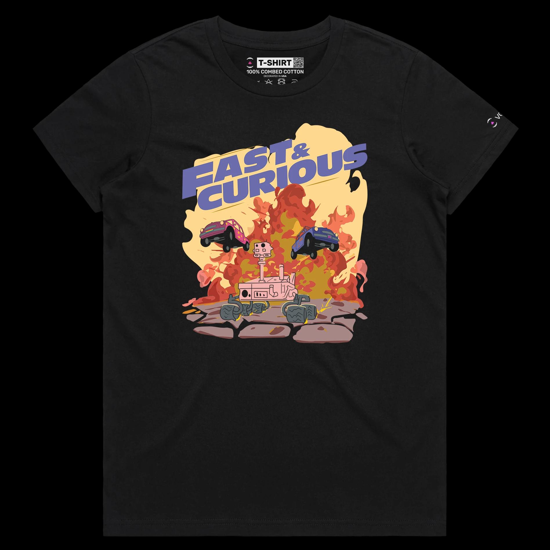 VOICEART Black Female Regular Sha Carri Sports Graphic T-Shirt with Premium Quality Fast and Curious Tee with Play on Words