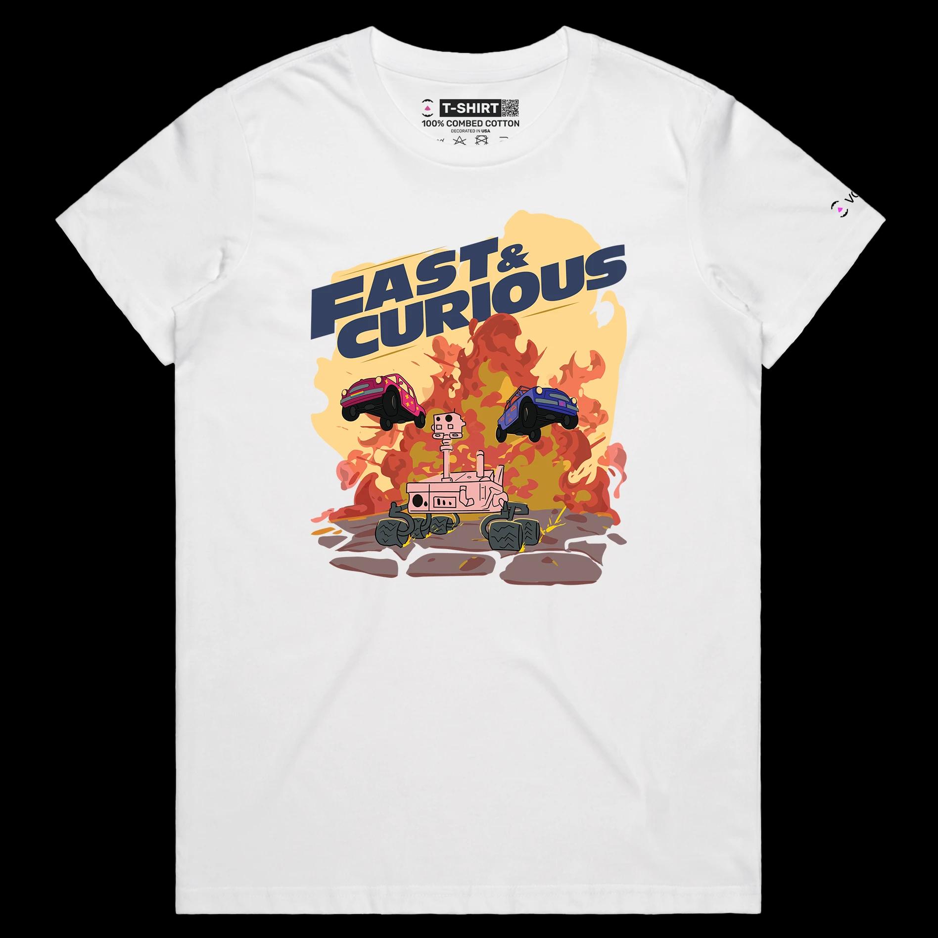 VOICEART White Female Regular Sha Carri Sports Graphic T-Shirt with Premium Quality Fast and Curious Tee with Play on Words