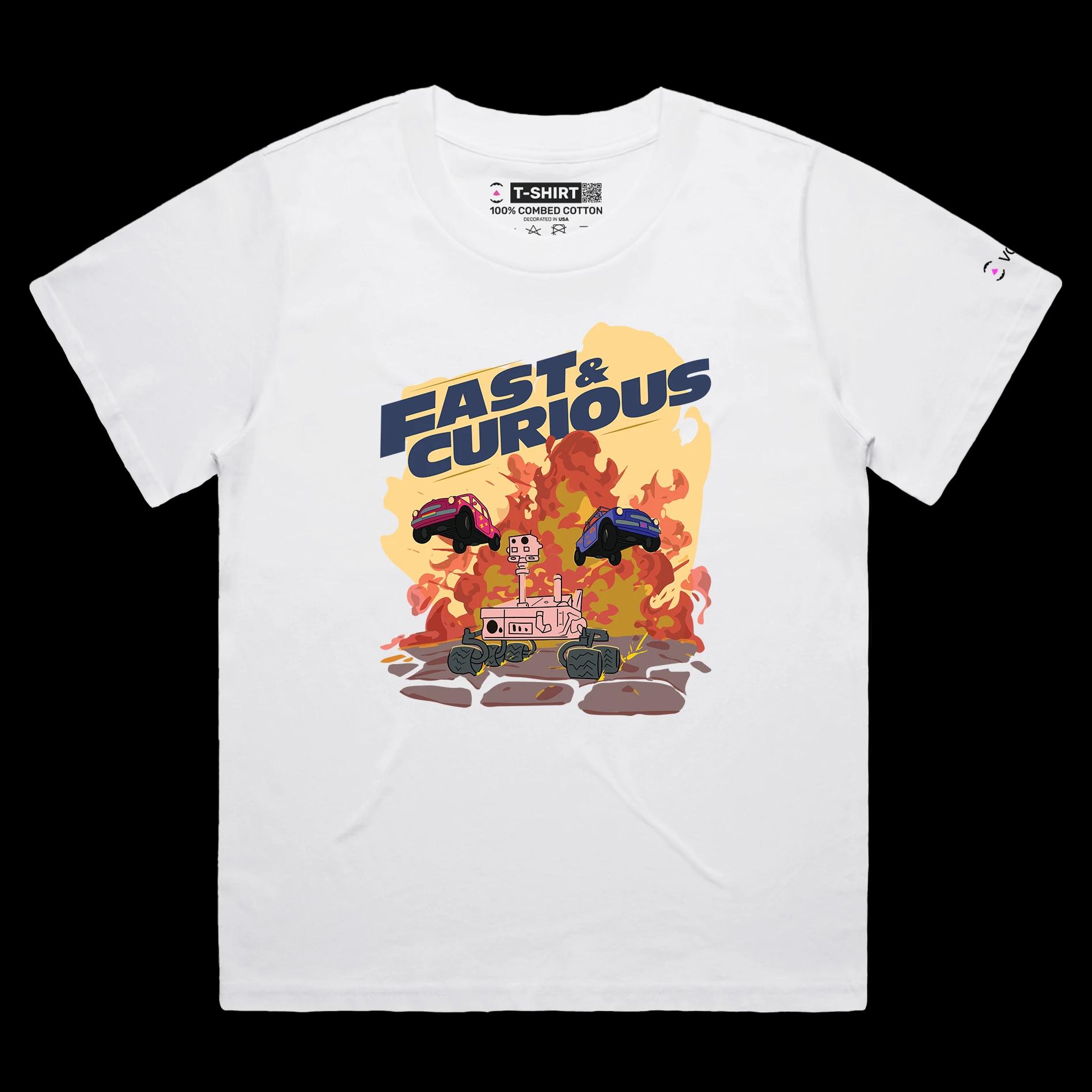 VOICEART White Female Loose Sha Carri Sports Graphic T-Shirt with Premium Quality Fast and Curious Tee with Play on Words