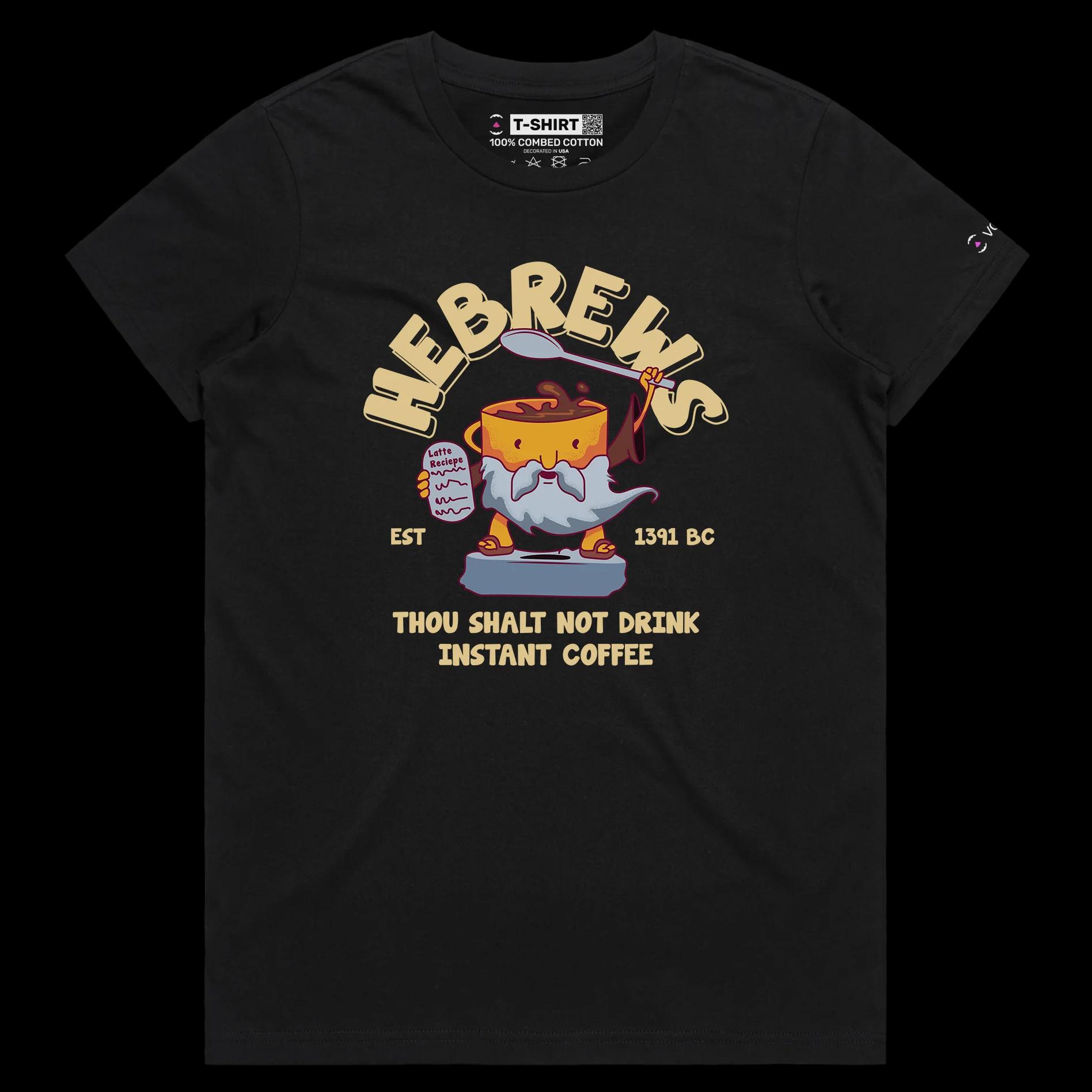 VOICEART Black Female Regular Hebrews Coffee and 11th Commandment Funny TShirt with Premium Quality Graphic Moses the Jew Tee