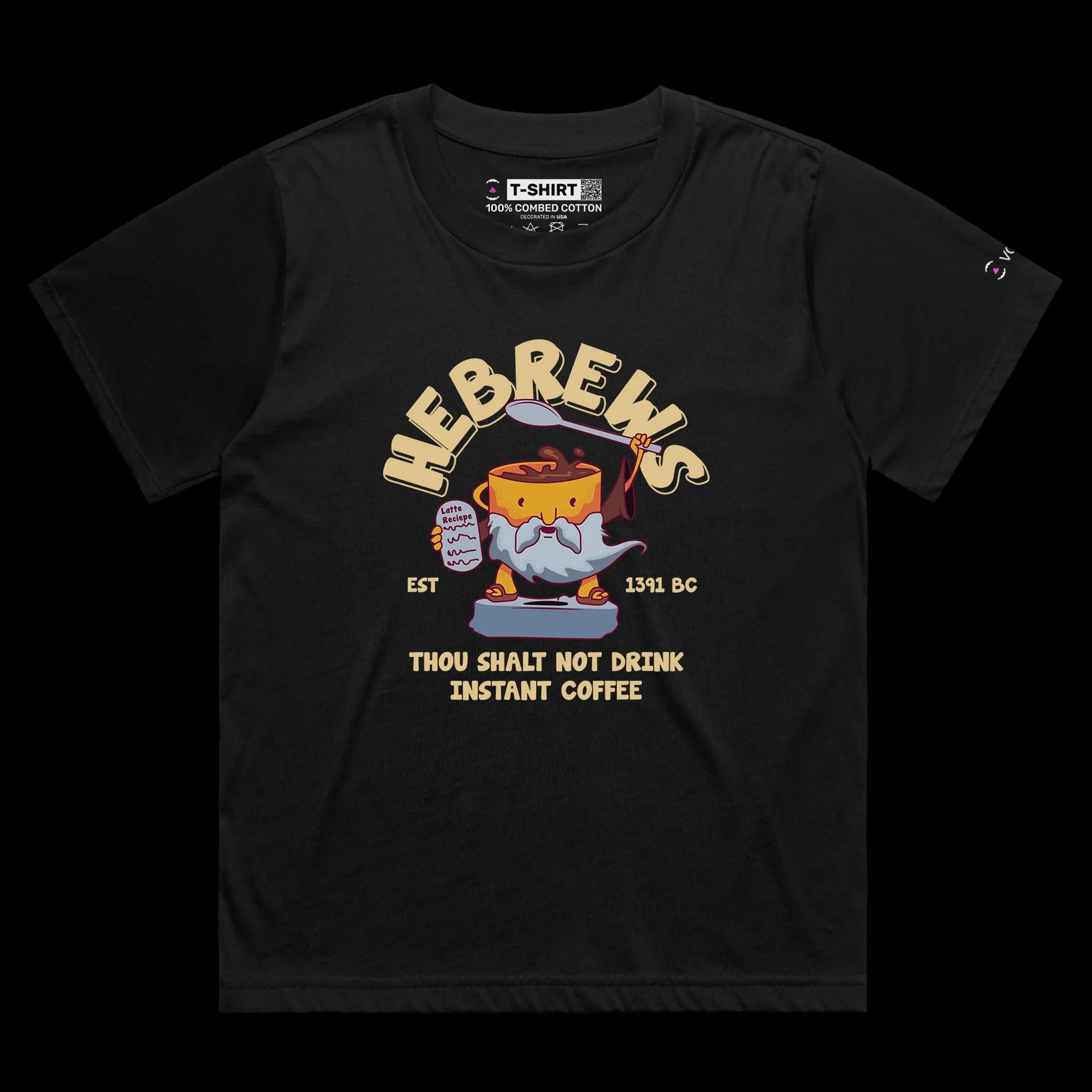 VOICEART Black Female Loose Hebrews Coffee and 11th Commandment Funny TShirt with Premium Quality Graphic Moses the Jew Tee