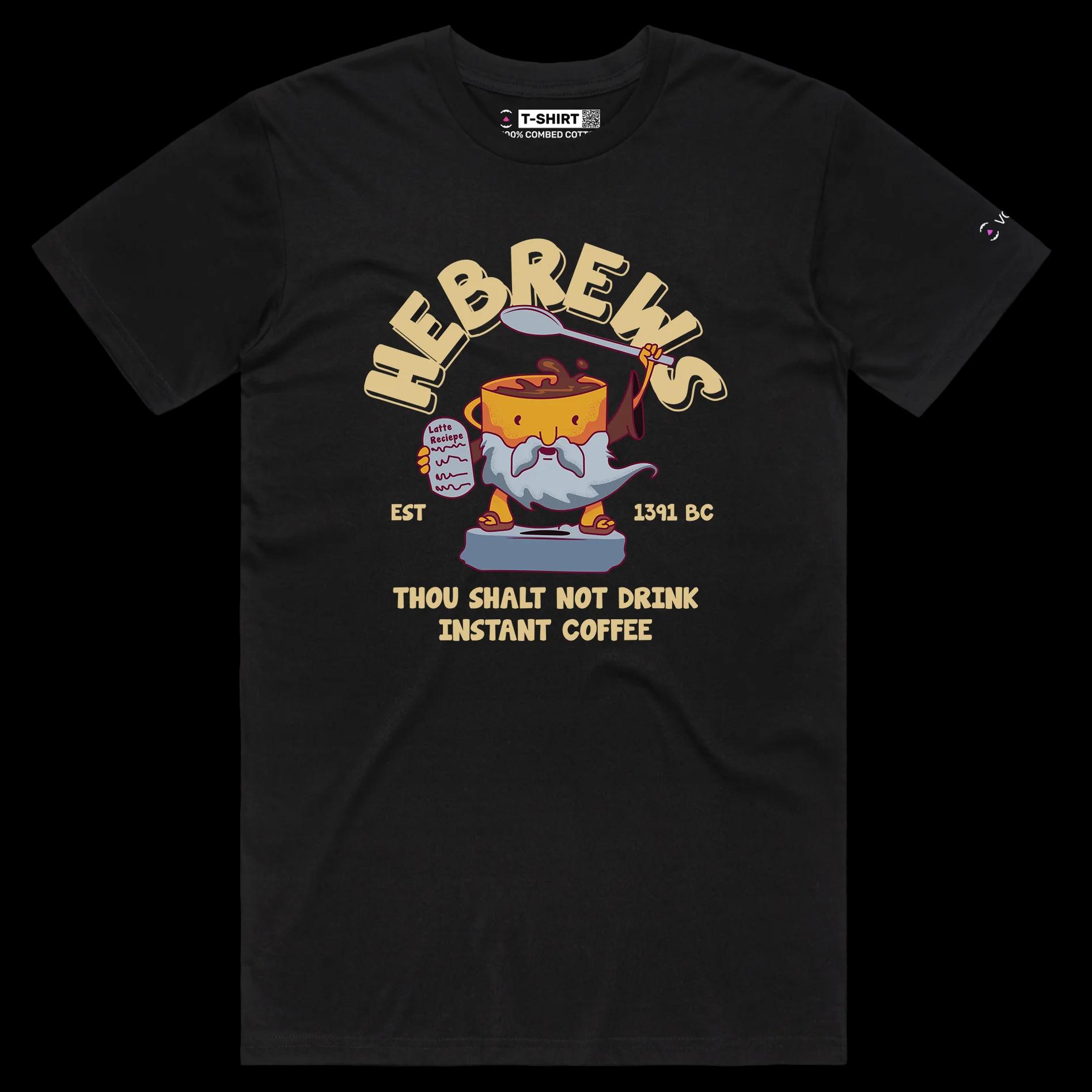 VOICEART Black Male Regular Hebrews Coffee and 11th Commandment Funny TShirt with Premium Quality Graphic Moses the Jew Tee