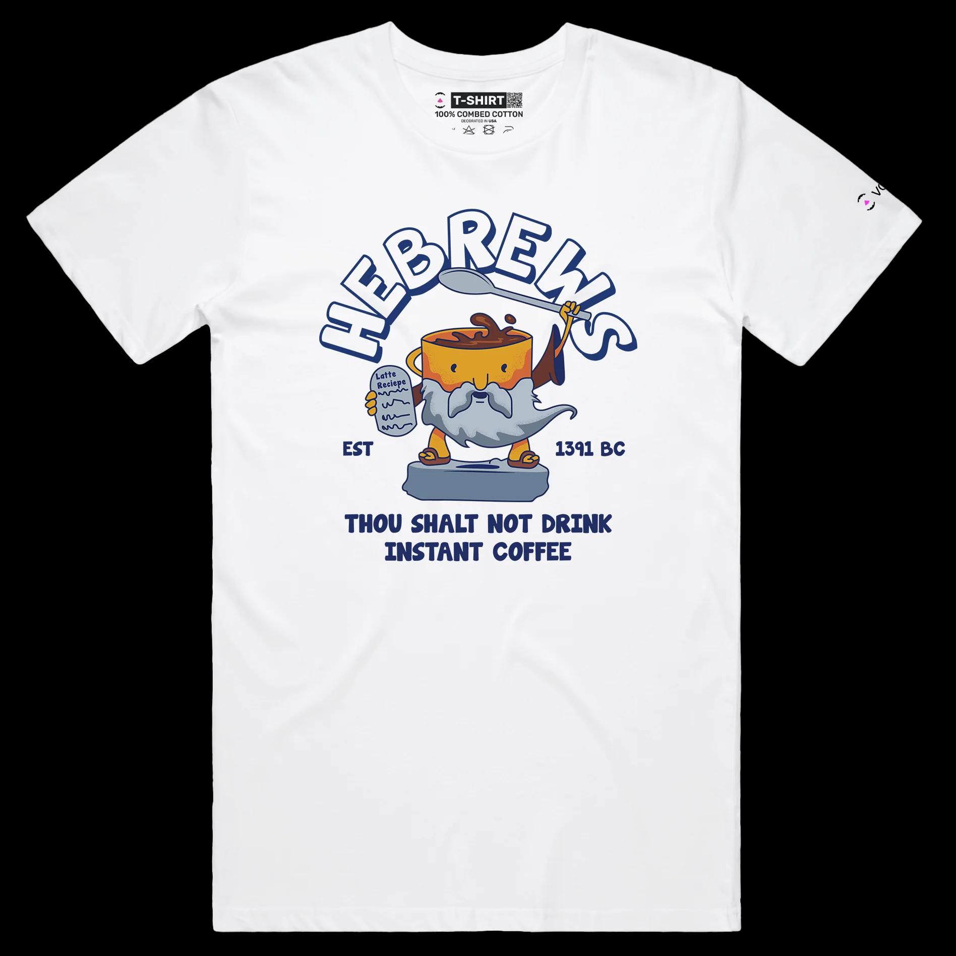 VOICEART White Male Regular Hebrews Coffee and 11th Commandment Funny TShirt with Premium Quality Graphic Moses the Jew Tee