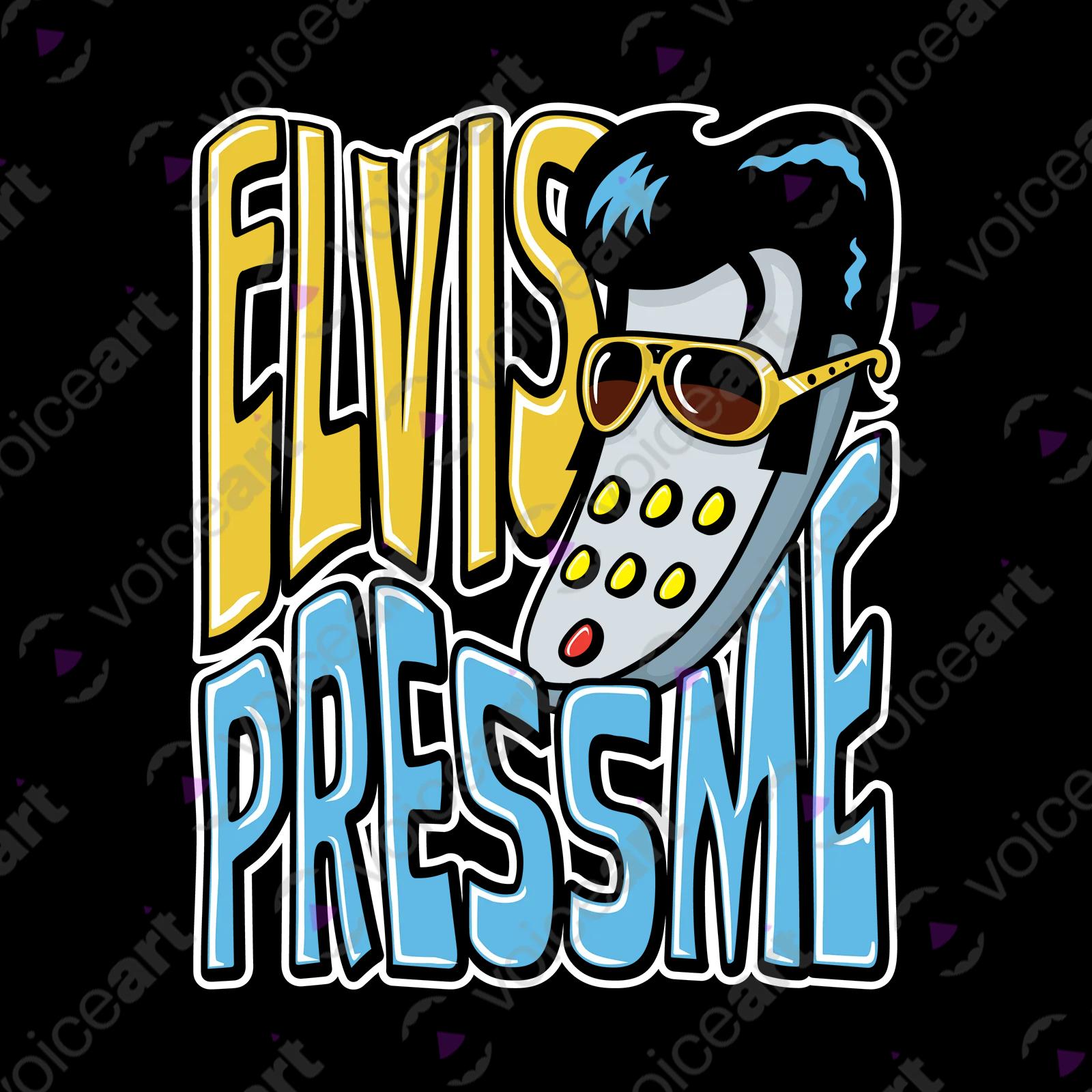 VOICEART Black Watermark Elvis as a Remote Control Funny T-Shirt with Premium Graphic Popular Singer and Press Me Tee