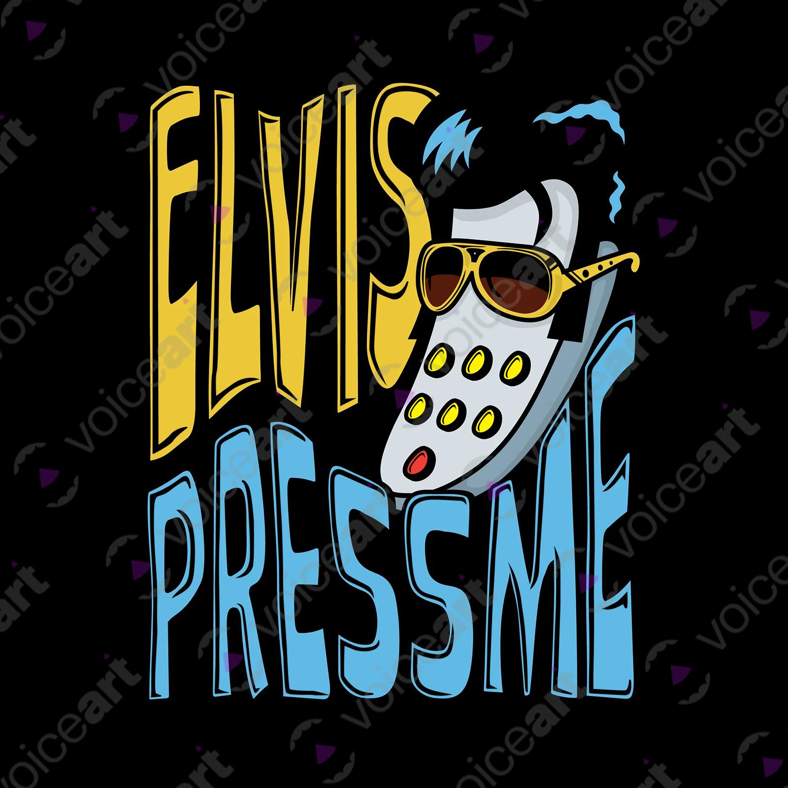 VOICEART White Watermark Elvis as a Remote Control Funny T-Shirt with Premium Graphic Popular Singer and Press Me Tee