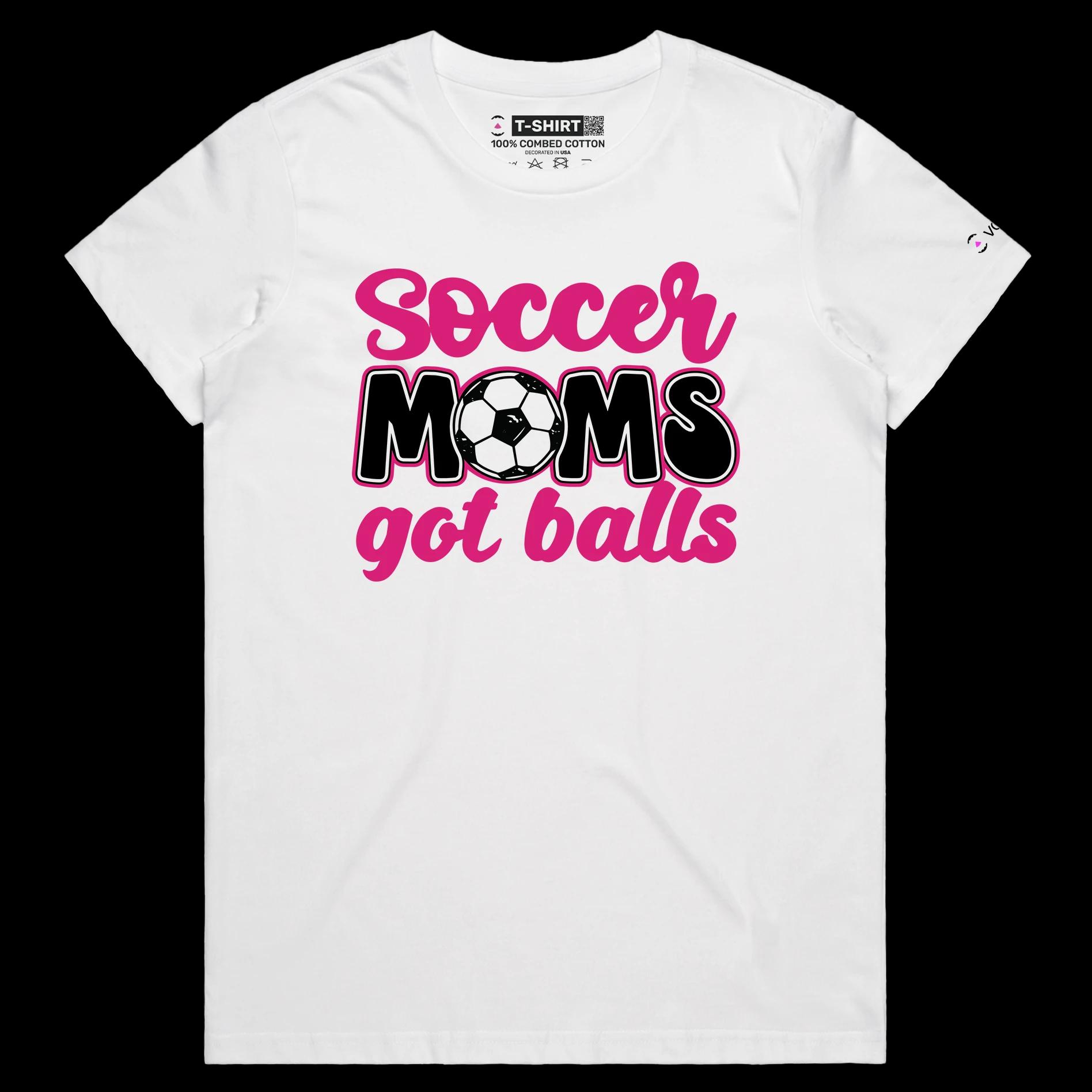 VOICEART White Female Regular Soccer Moms Funny Sports Shirt Premium Quality Graphic Family Tee Play on Words for Parents