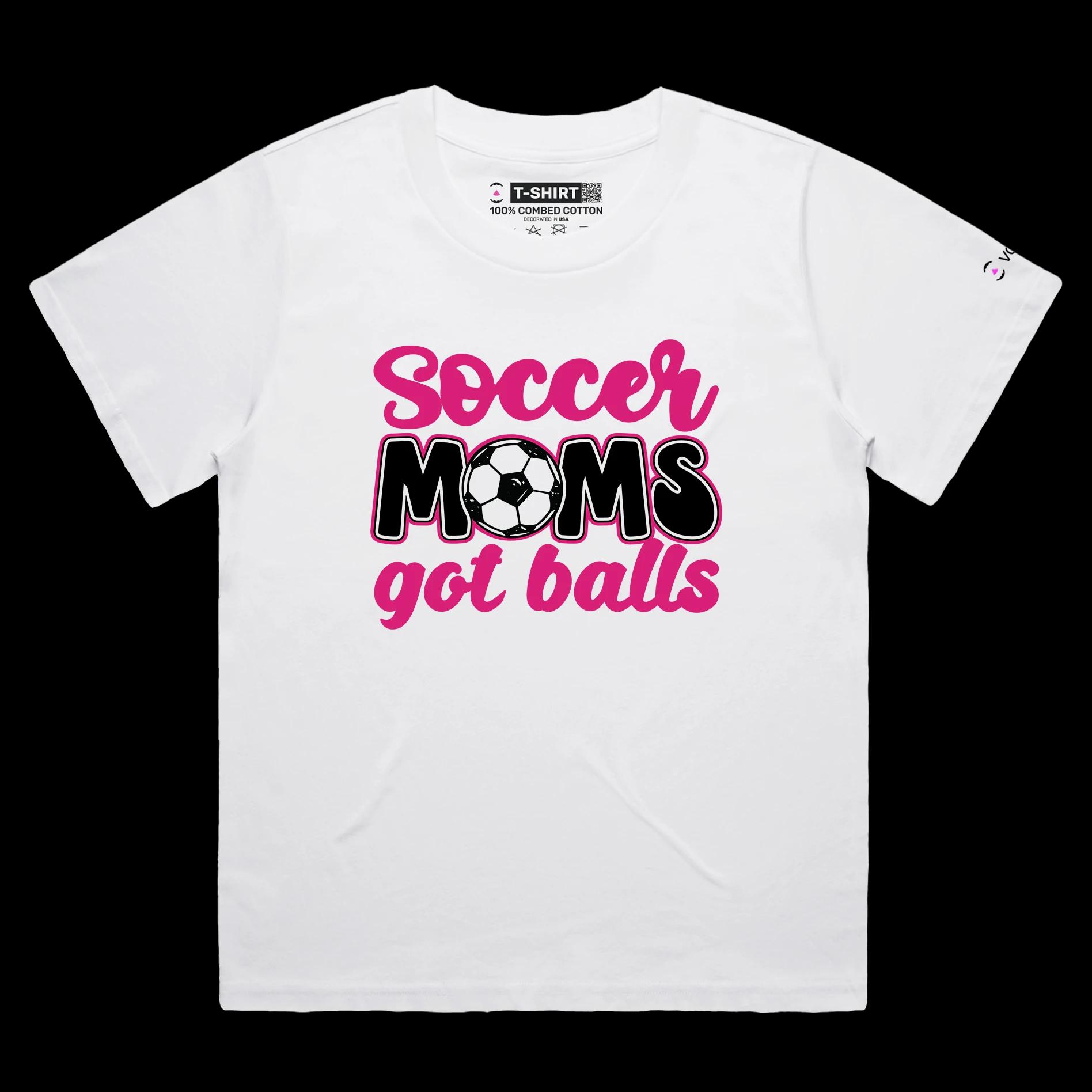 VOICEART White Female Loose Soccer Moms Funny Sports Shirt Premium Quality Graphic Family Tee Play on Words for Parents