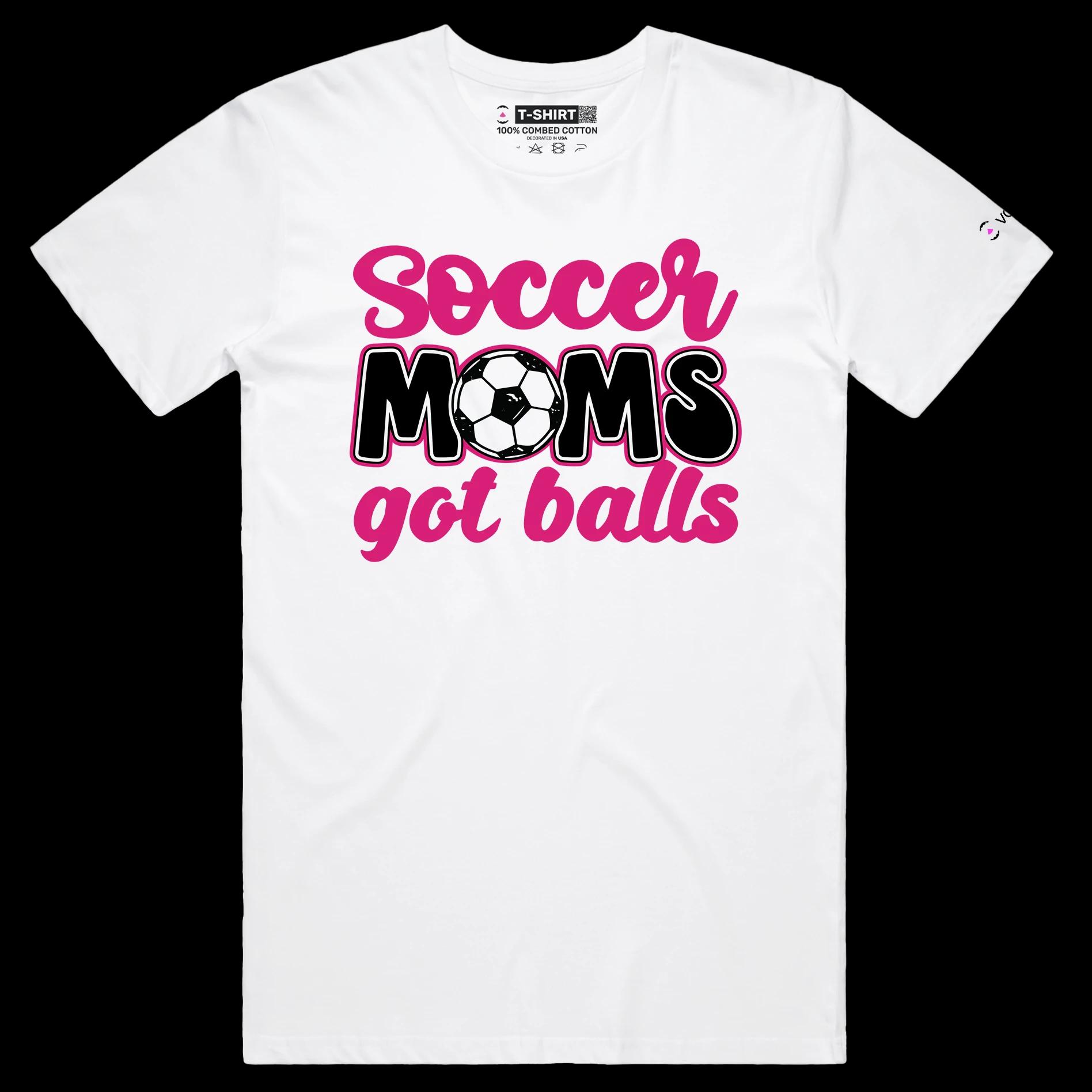 VOICEART White Male Regular Soccer Moms Funny Sports Shirt Premium Quality Graphic Family Tee Play on Words for Parents