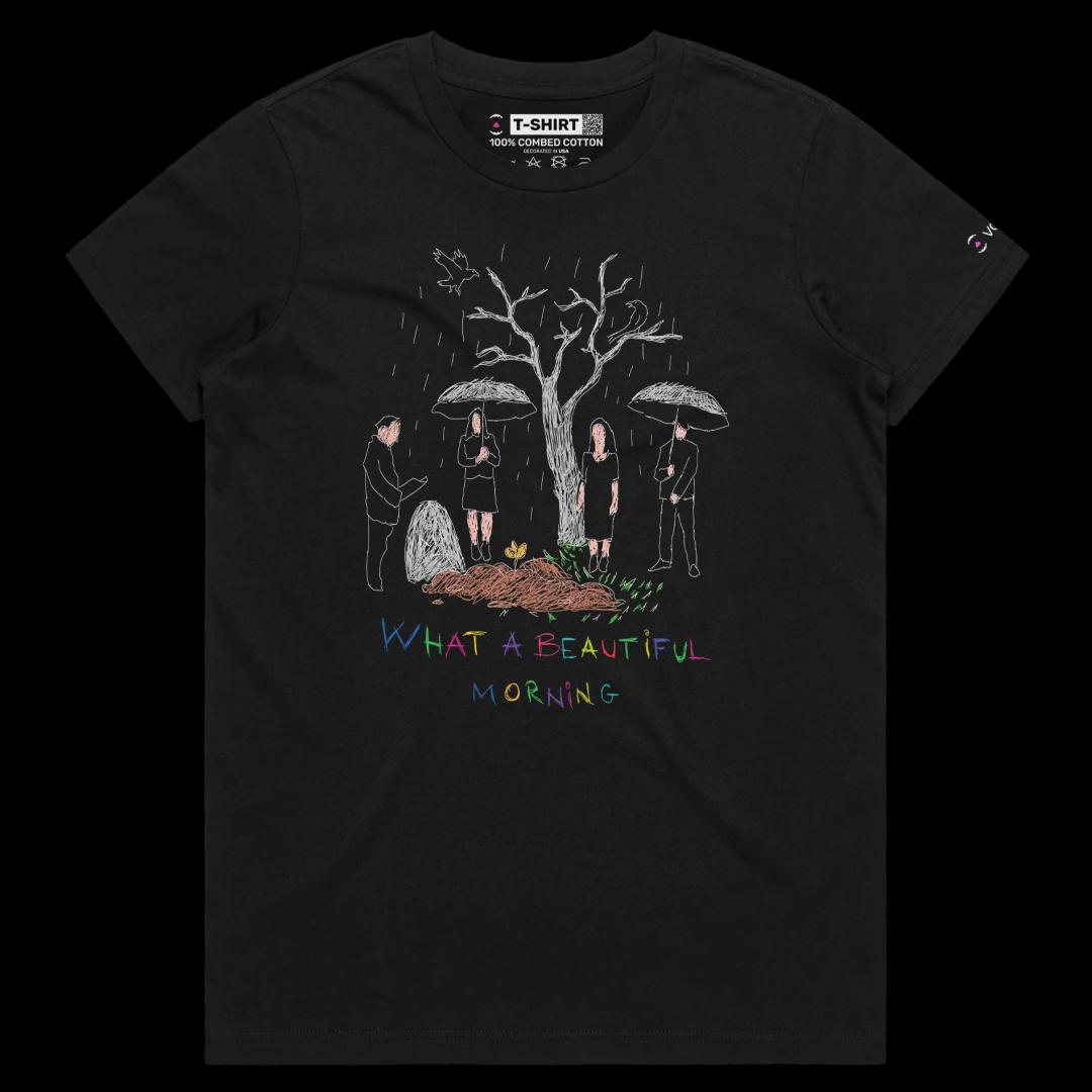 VOICEART Black Female Regular Beautiful Morning at the Cemetery Dark Humor T-Shirt Premium Graphic Death and Funeral Tee