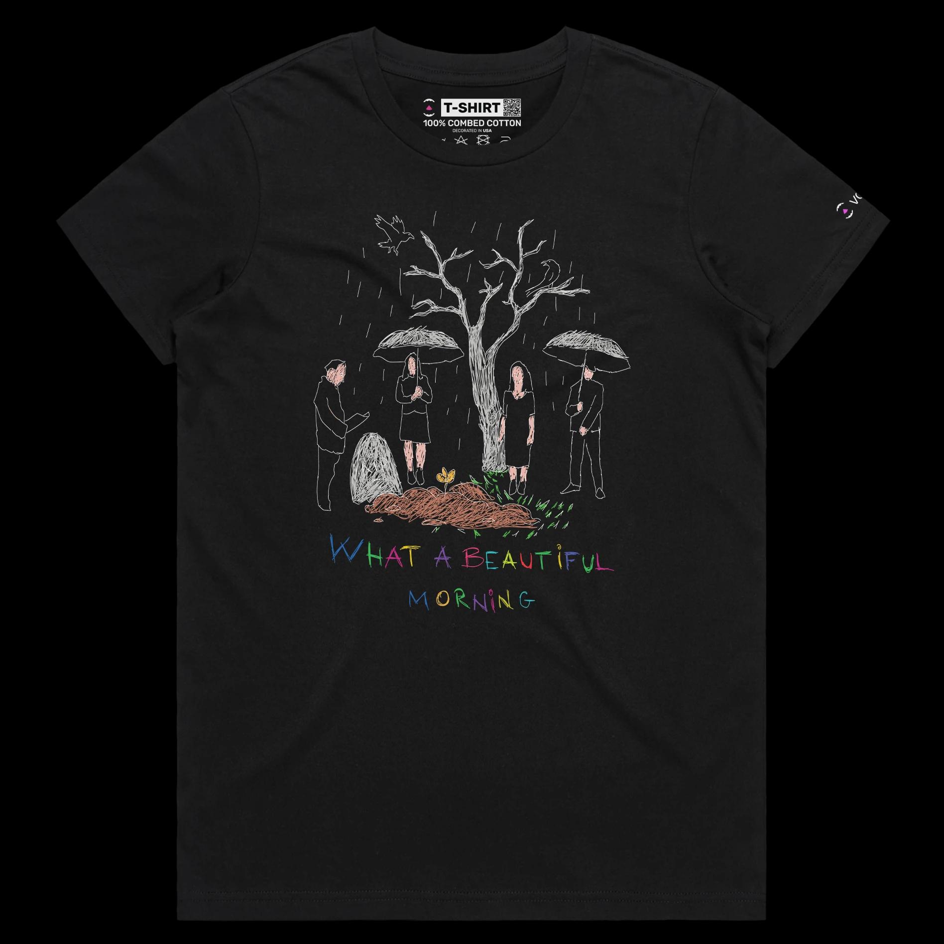 VOICEART Black Female Regular Beautiful Morning at the Cemetery Dark Humor T-Shirt Premium Graphic Death and Funeral Tee