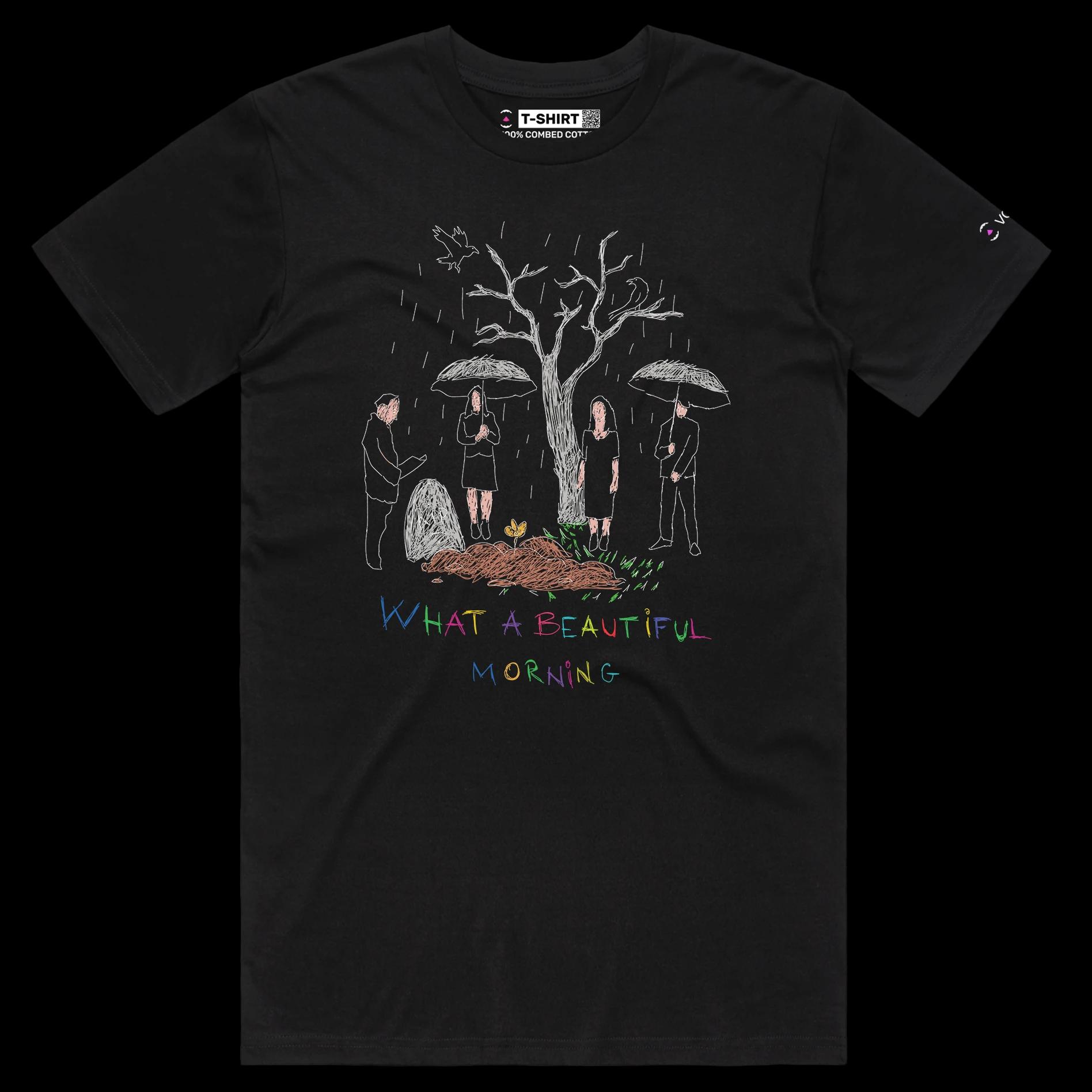 VOICEART Black Male Regular Beautiful Morning at the Cemetery Dark Humor T-Shirt Premium Graphic Death and Funeral Tee