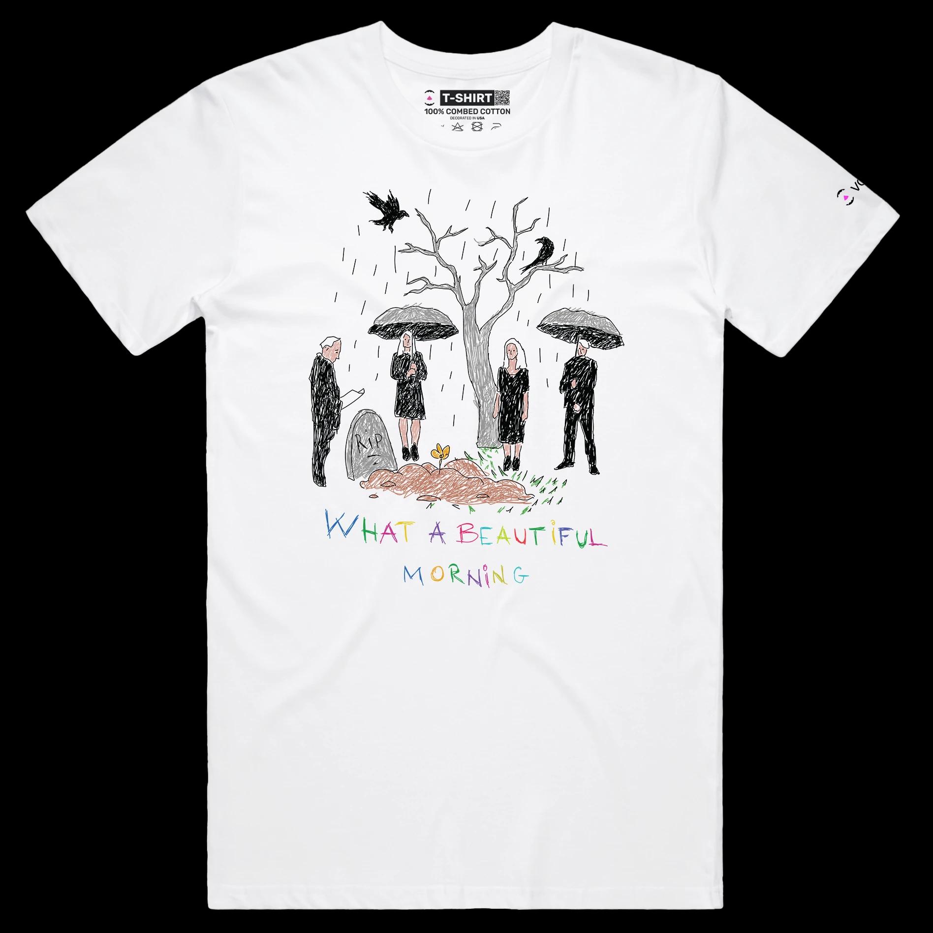VOICEART White Male Regular Beautiful Morning at the Cemetery Dark Humor T-Shirt Premium Graphic Death and Funeral Tee