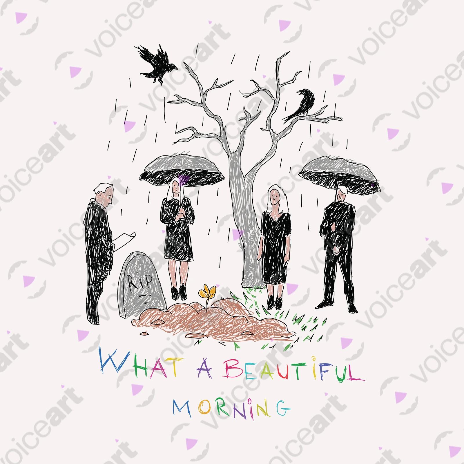 VOICEART White Watermark Beautiful Morning at the Cemetery Dark Humor T-Shirt Premium Graphic Death and Funeral Tee