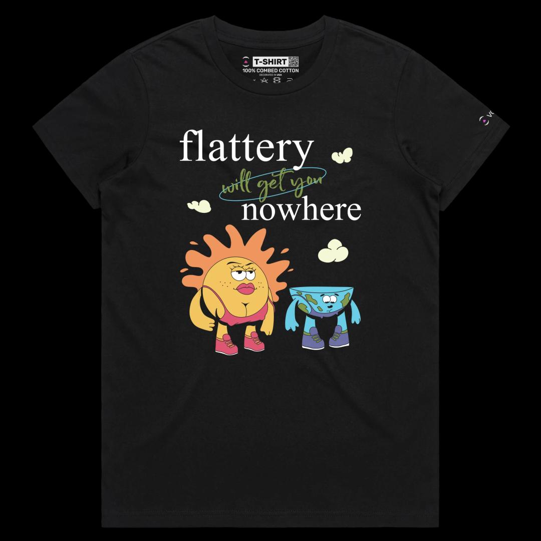 VOICEART Black Female Regular Earth and Sun Funny Graphic T-Shirt with Premium Quality Design Flat Earther Conspiracy Tee