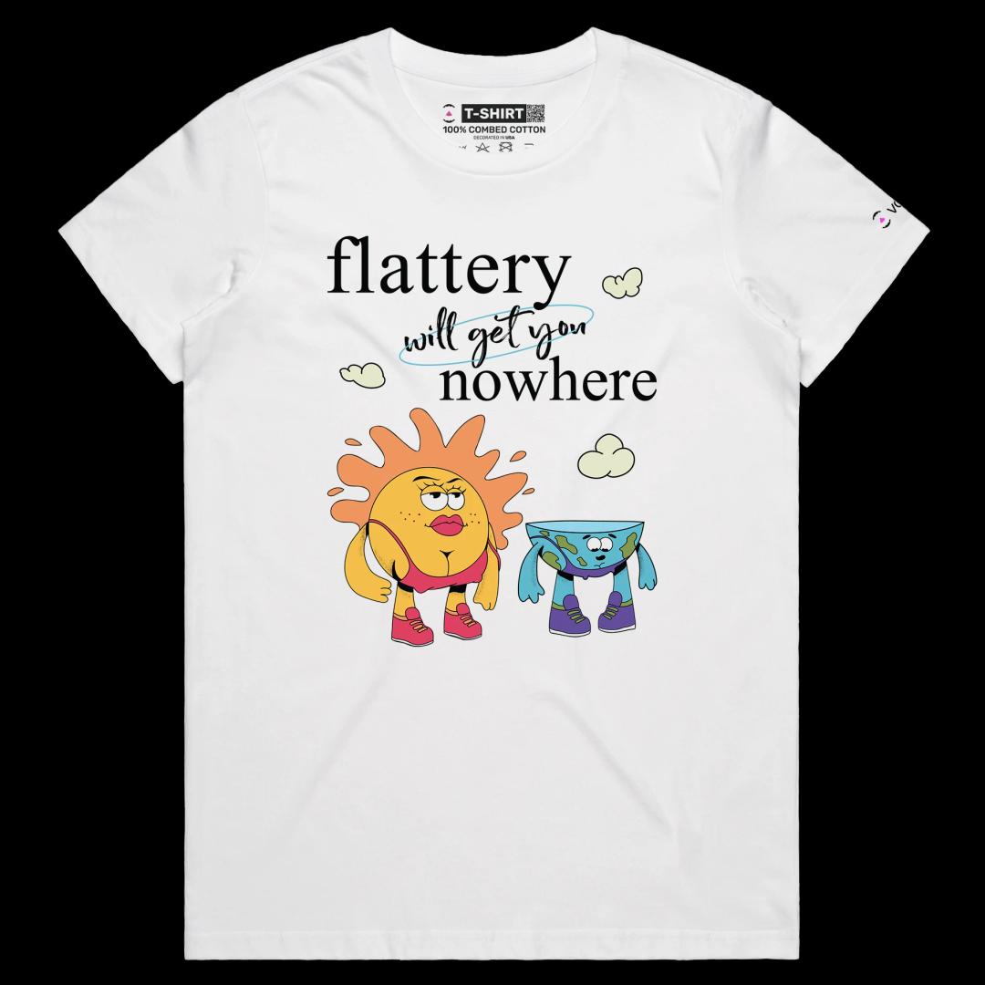 VOICEART White Female Regular Earth and Sun Funny Graphic T-Shirt with Premium Quality Design Flat Earther Conspiracy Tee