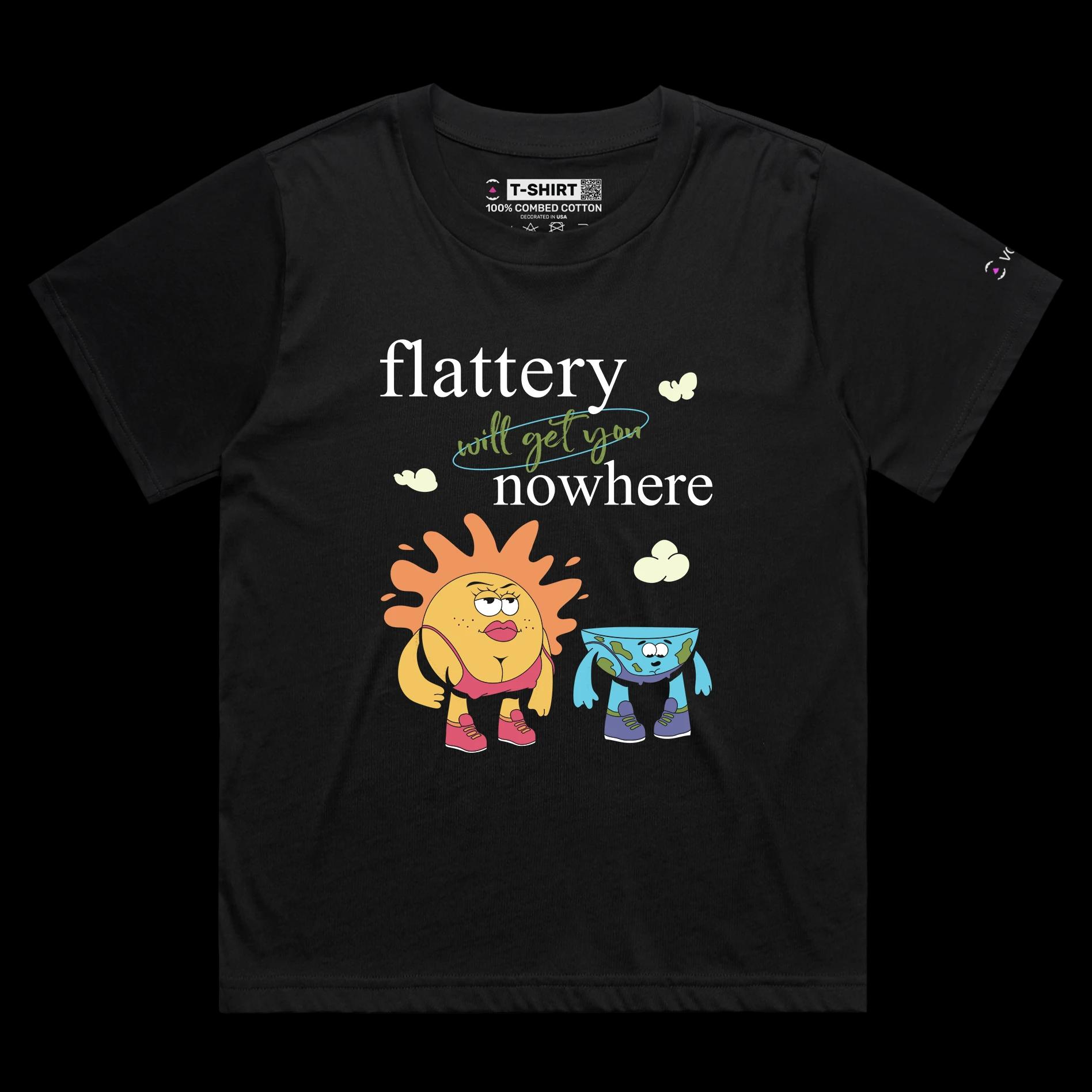 VOICEART Black Female Loose Earth and Sun Funny Graphic T-Shirt with Premium Quality Design Flat Earther Conspiracy Tee