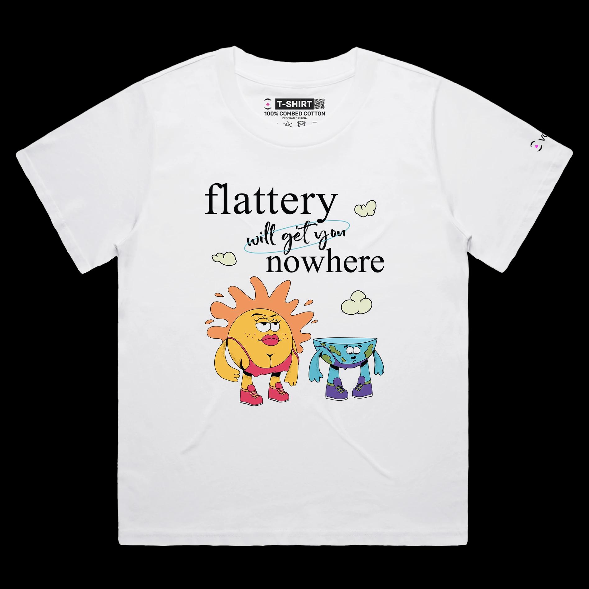 VOICEART White Female Loose Earth and Sun Funny Graphic T-Shirt with Premium Quality Design Flat Earther Conspiracy Tee