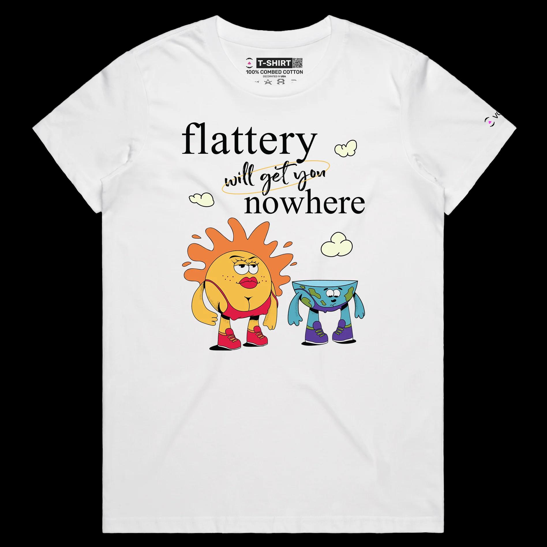 VOICEART White Female Regular Earth and Sun Funny Graphic T-Shirt with Premium Quality Design Flat Earther Conspiracy Tee