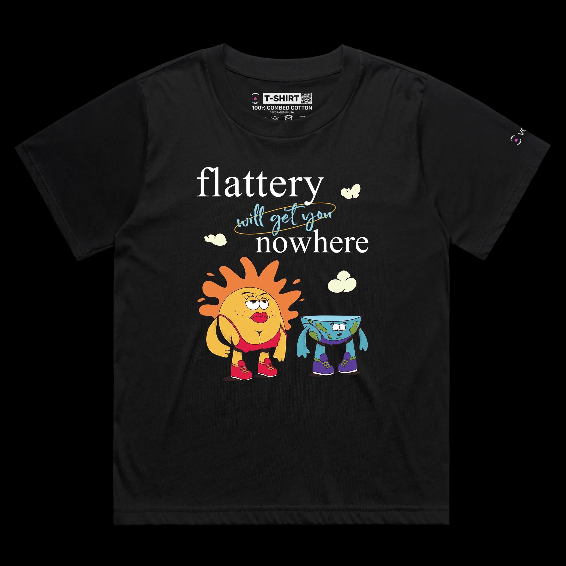VOICEART Black Female Loose Earth and Sun Funny Graphic T-Shirt with Premium Quality Design Flat Earther Conspiracy Tee