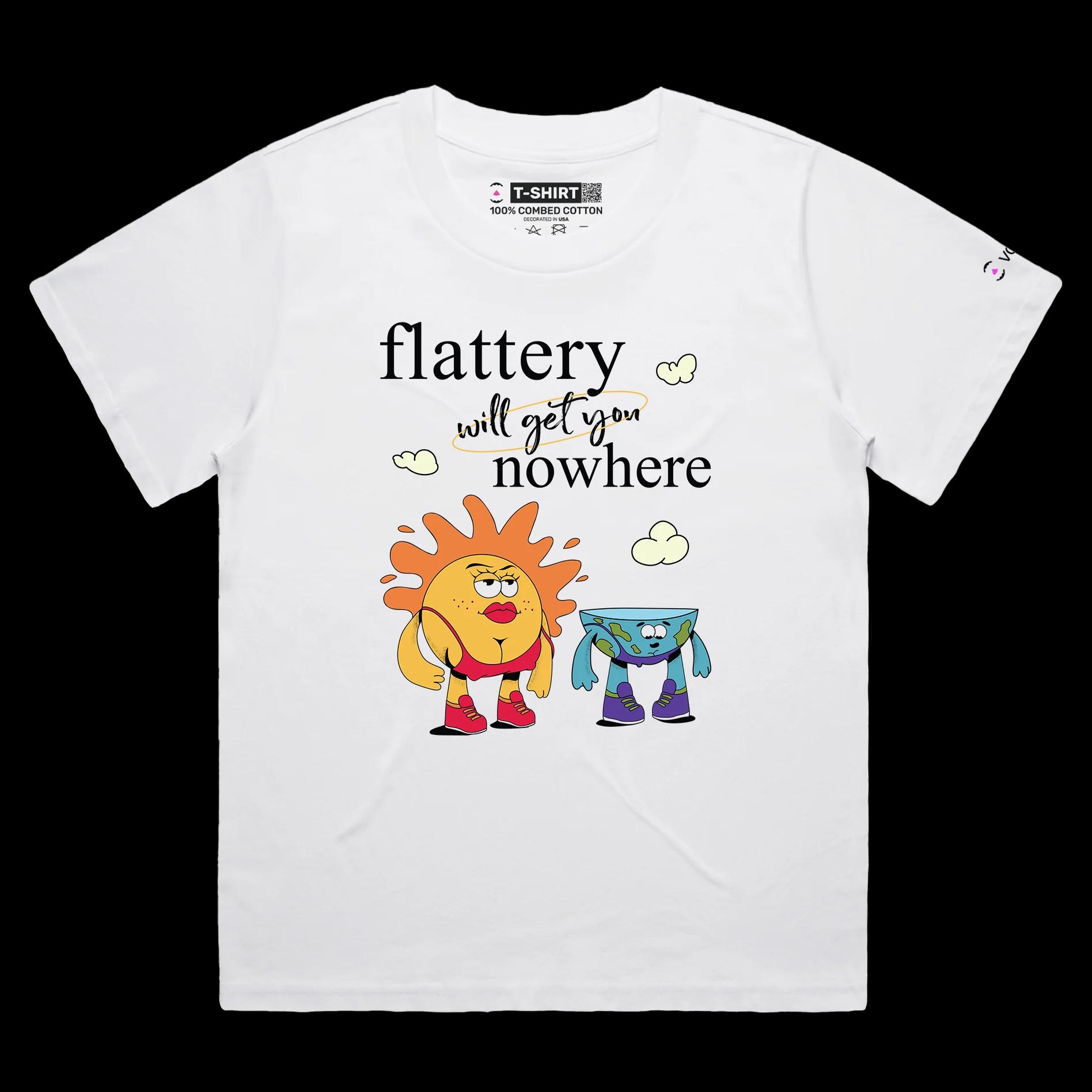 VOICEART White Female Loose Earth and Sun Funny Graphic T-Shirt with Premium Quality Design Flat Earther Conspiracy Tee