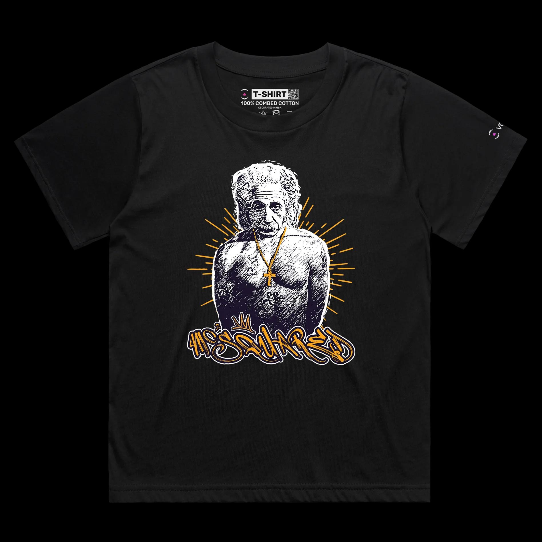 VOICEART Black Female Loose Einstein as a Rapper Funny Science Shirt with Premium Graphic Physics Nobel Prize Wordplay Tee