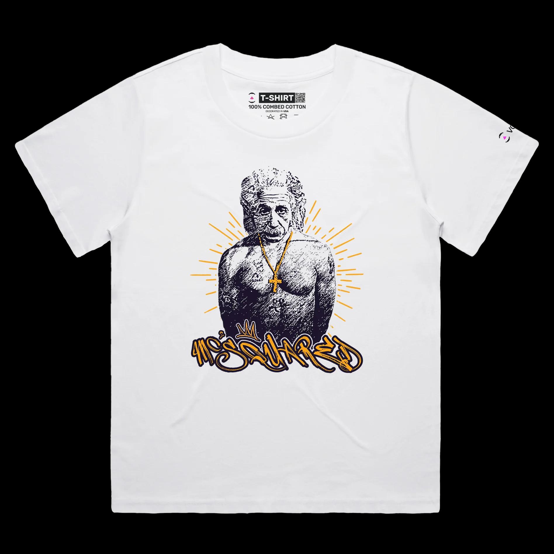 VOICEART White Female Loose Einstein as a Rapper Funny Science Shirt with Premium Graphic Physics Nobel Prize Wordplay Tee