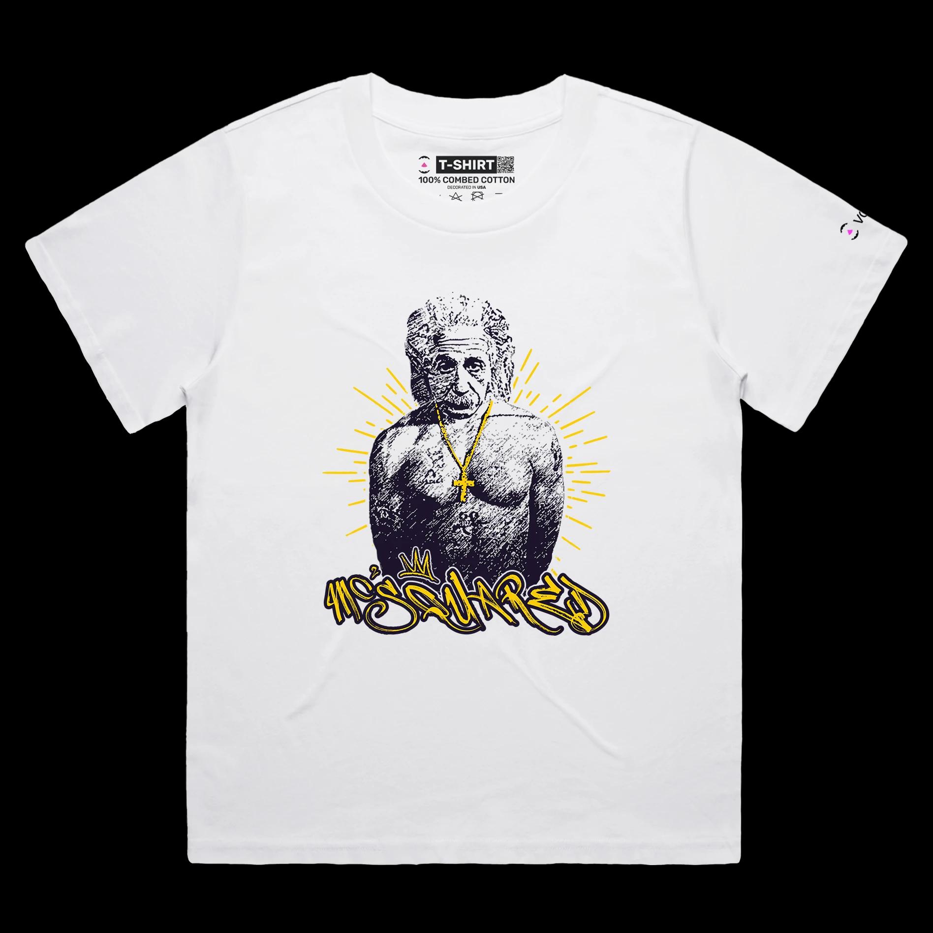 VOICEART White Female Loose Einstein as a Rapper Funny Science Shirt with Premium Graphic Physics Nobel Prize Wordplay Tee