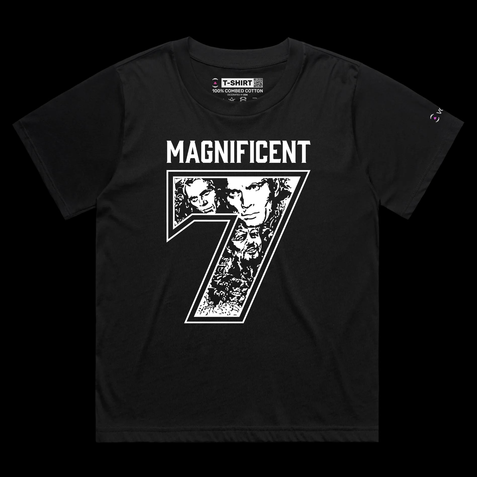VOICEART Black Female Loose Magnificent 7 Sports T-Shirt Premium Quality Classic Movie Number Seven Jersey Wordplay Tee