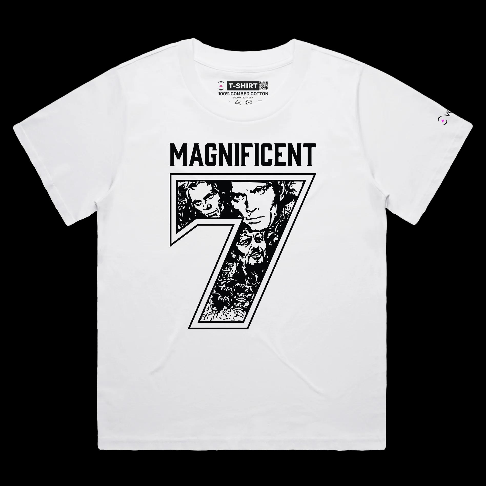 VOICEART White Female Loose Magnificent 7 Sports T-Shirt Premium Quality Classic Movie Number Seven Jersey Wordplay Tee