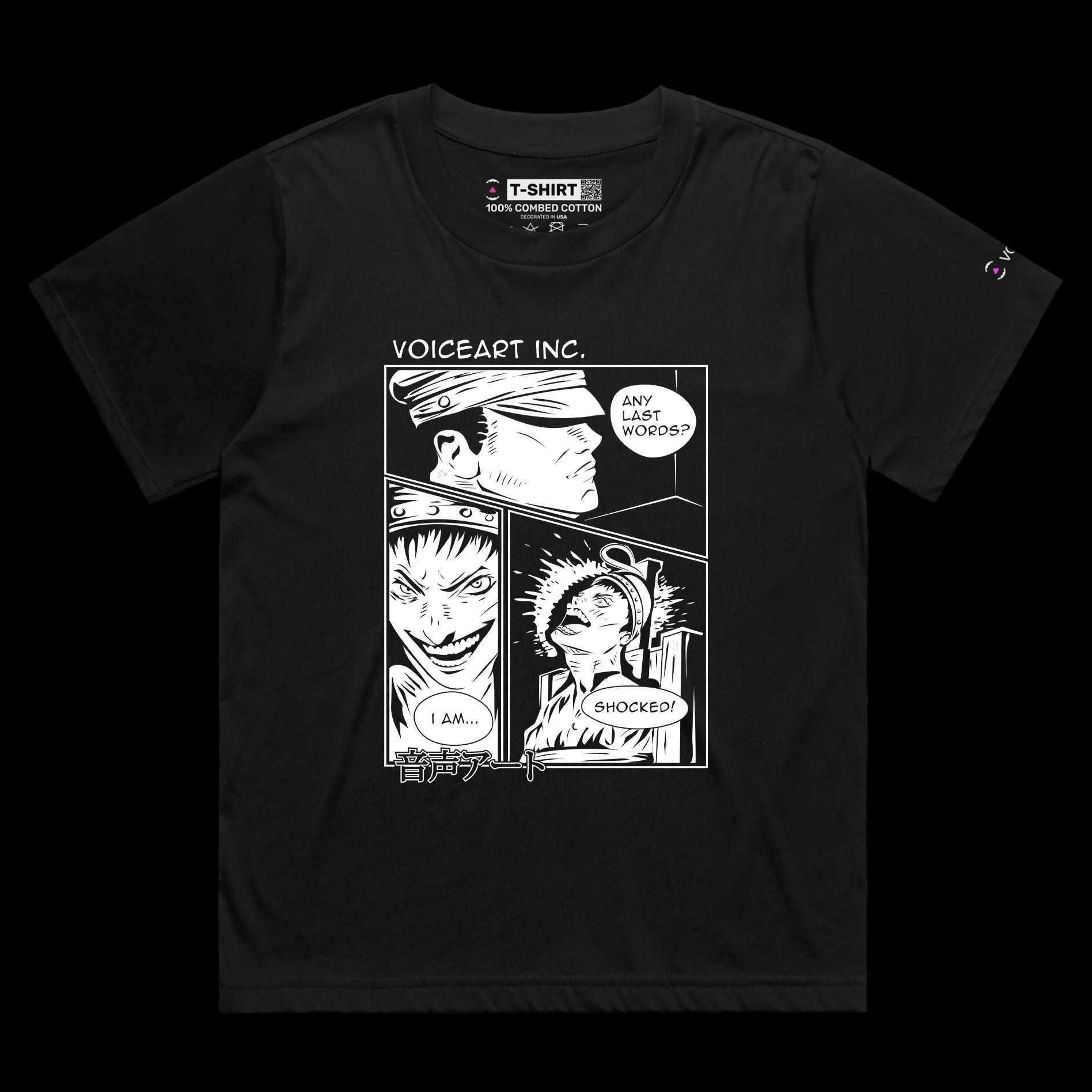 VOICEART Black Female Loose Retro Comic Toon Style Funny TShirt with Premium Graphic Death by Electrocution Dark Humor Tee