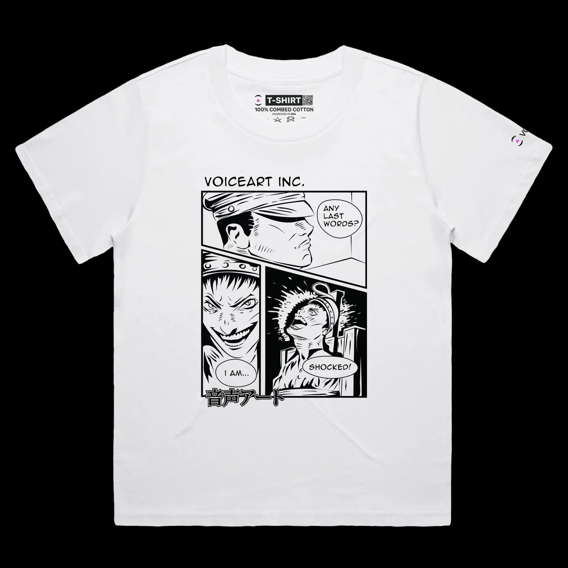 VOICEART White Female Loose Retro Comic Toon Style Funny TShirt with Premium Graphic Death by Electrocution Dark Humor Tee