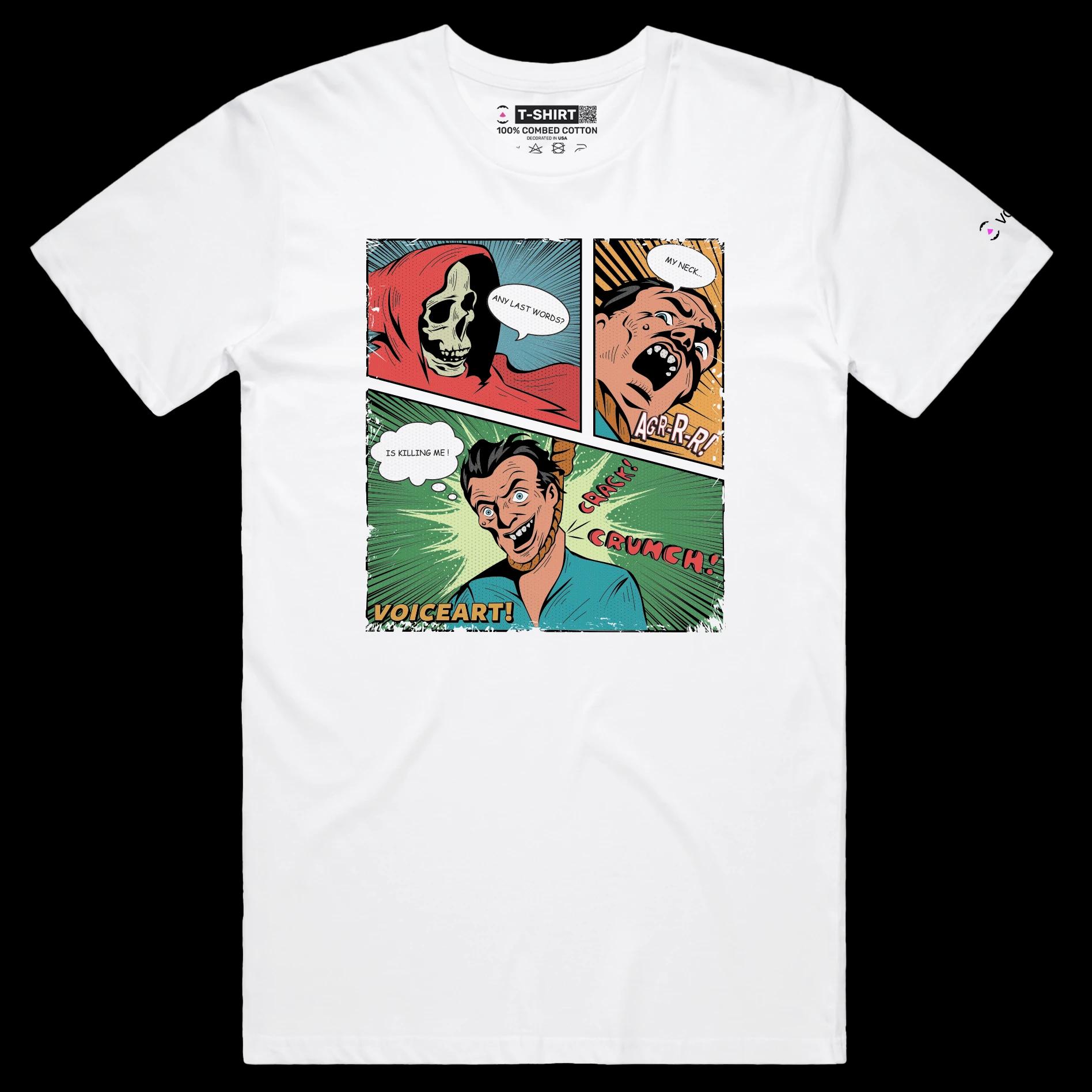 VOICEART White Male Regular Retro Comic Toon Style Funny Shirt Premium Quality Graphic Death by Hanging Dark Humor Tee