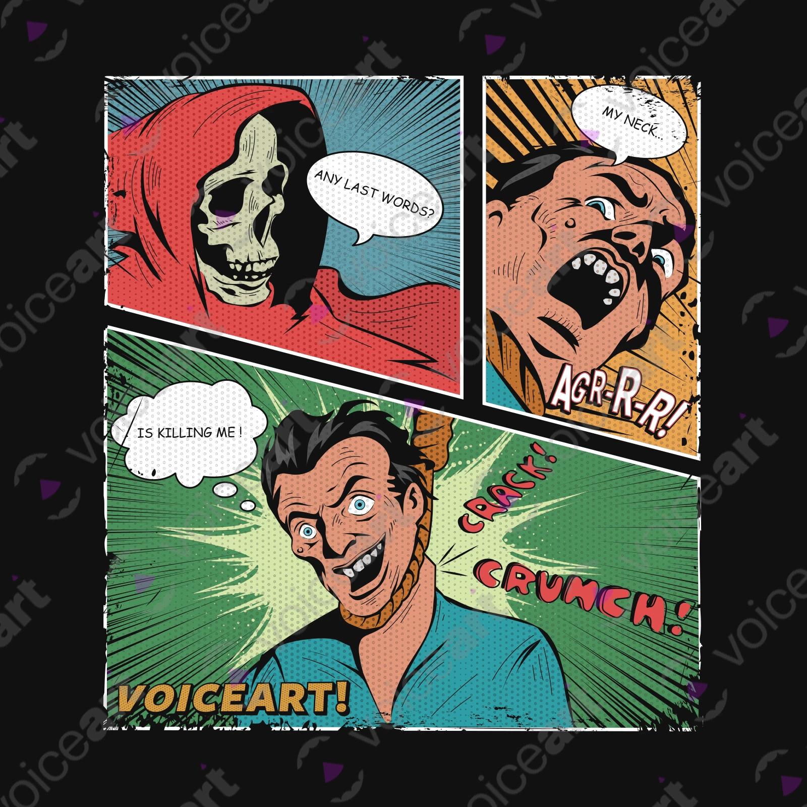 VOICEART Black Watermark Retro Comic Toon Style Funny Shirt Premium Quality Graphic Death by Hanging Dark Humor Tee