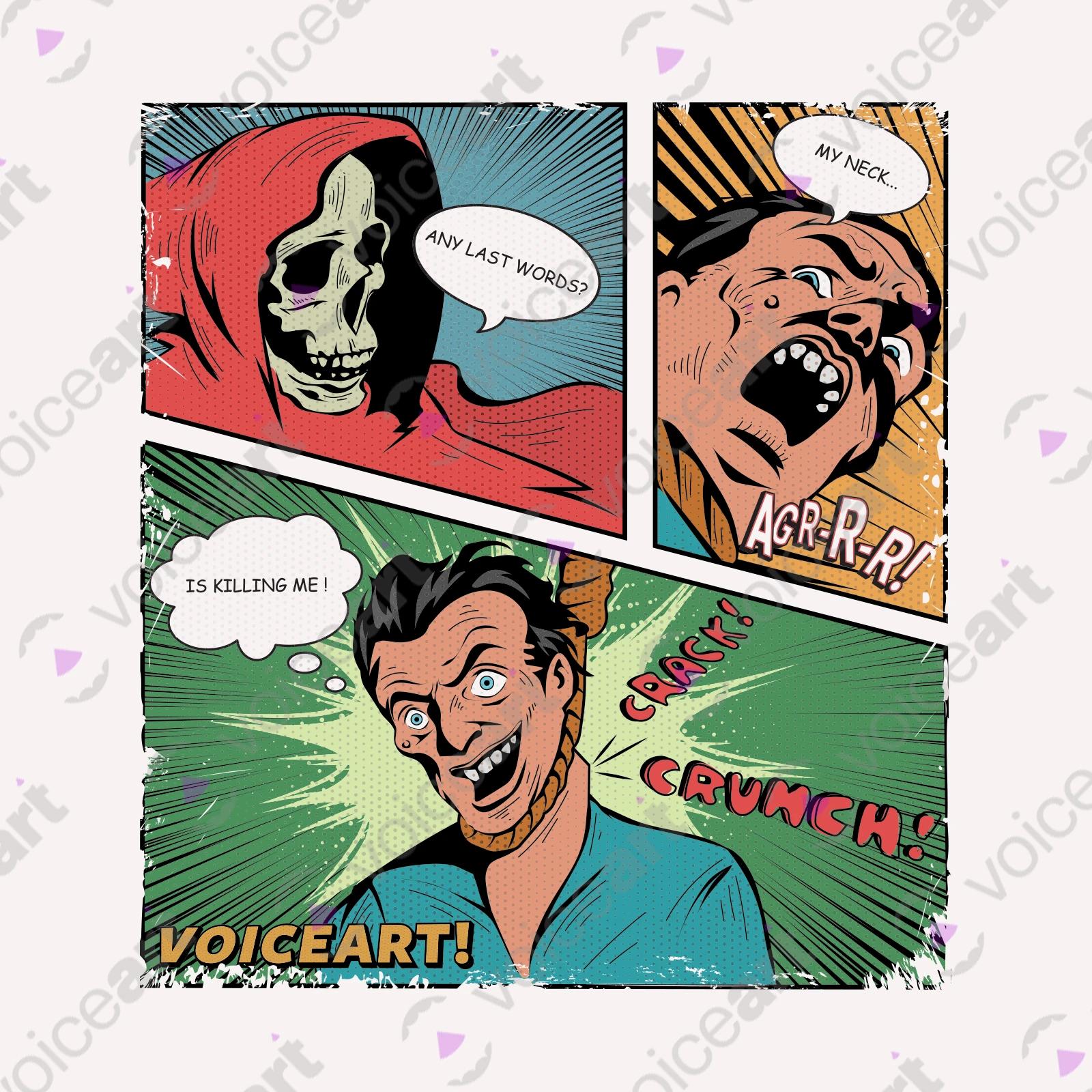 VOICEART White Watermark Retro Comic Toon Style Funny Shirt Premium Quality Graphic Death by Hanging Dark Humor Tee