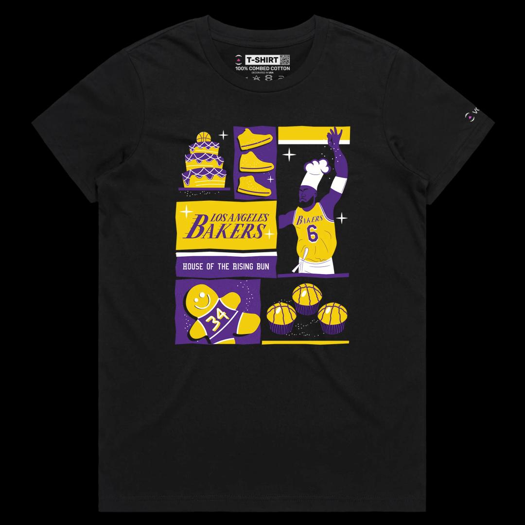 VOICEART Black Female Regular Los Angeles Basketball Double Meaning T-Shirt Premium Graphic Design Showtime Bakers Tee