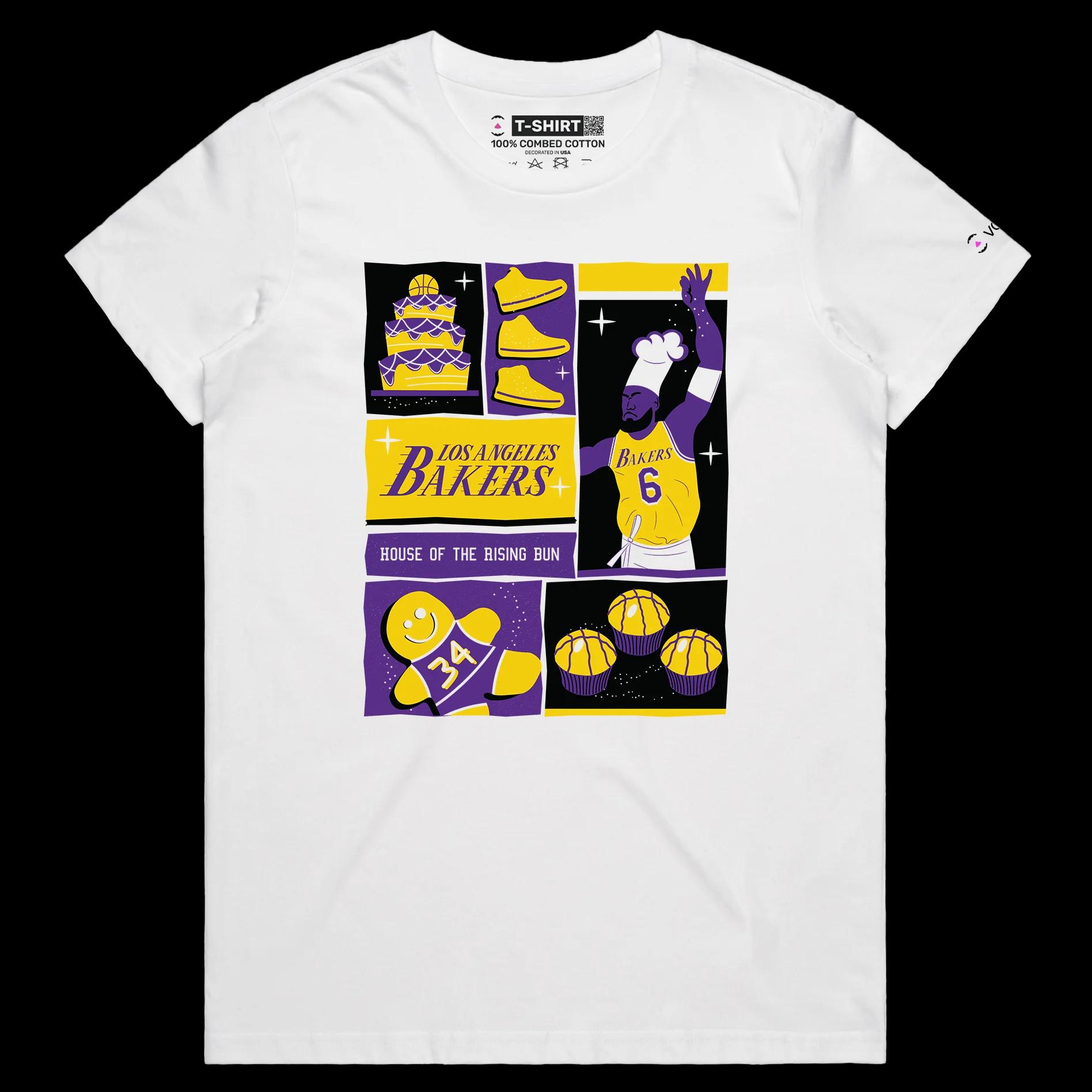 VOICEART White Female Regular Los Angeles Basketball Double Meaning T-Shirt Premium Graphic Design Showtime Bakers Tee