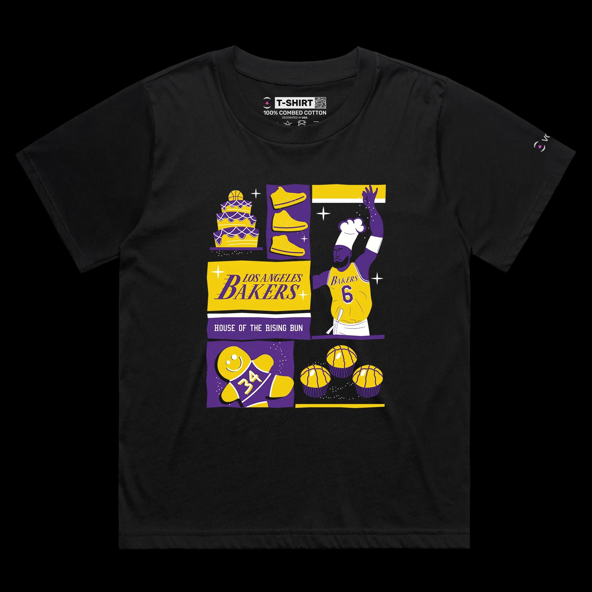 VOICEART Black Female Loose Los Angeles Basketball Double Meaning T-Shirt Premium Graphic Design Showtime Bakers Tee