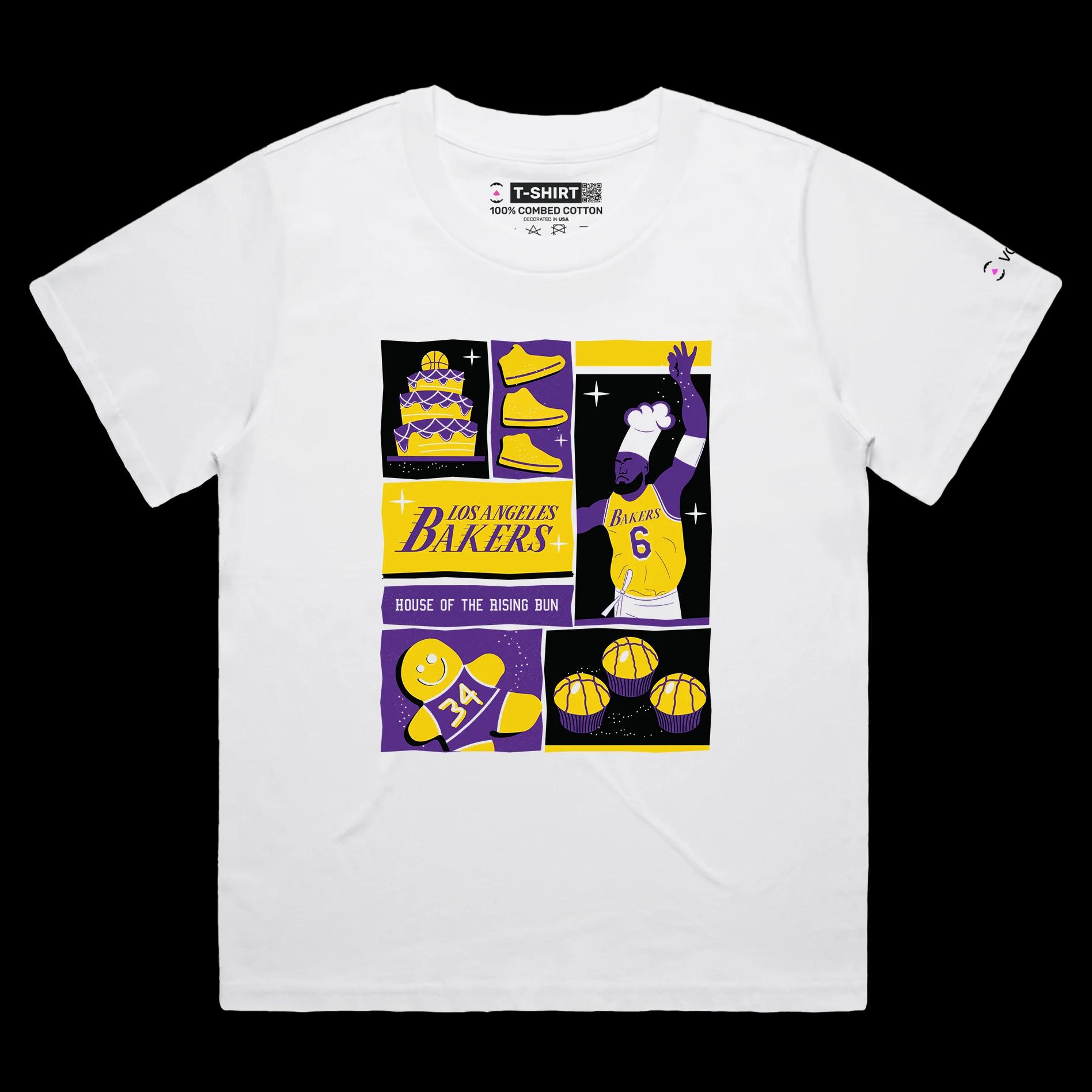 VOICEART White Female Loose Los Angeles Basketball Double Meaning T-Shirt Premium Graphic Design Showtime Bakers Tee
