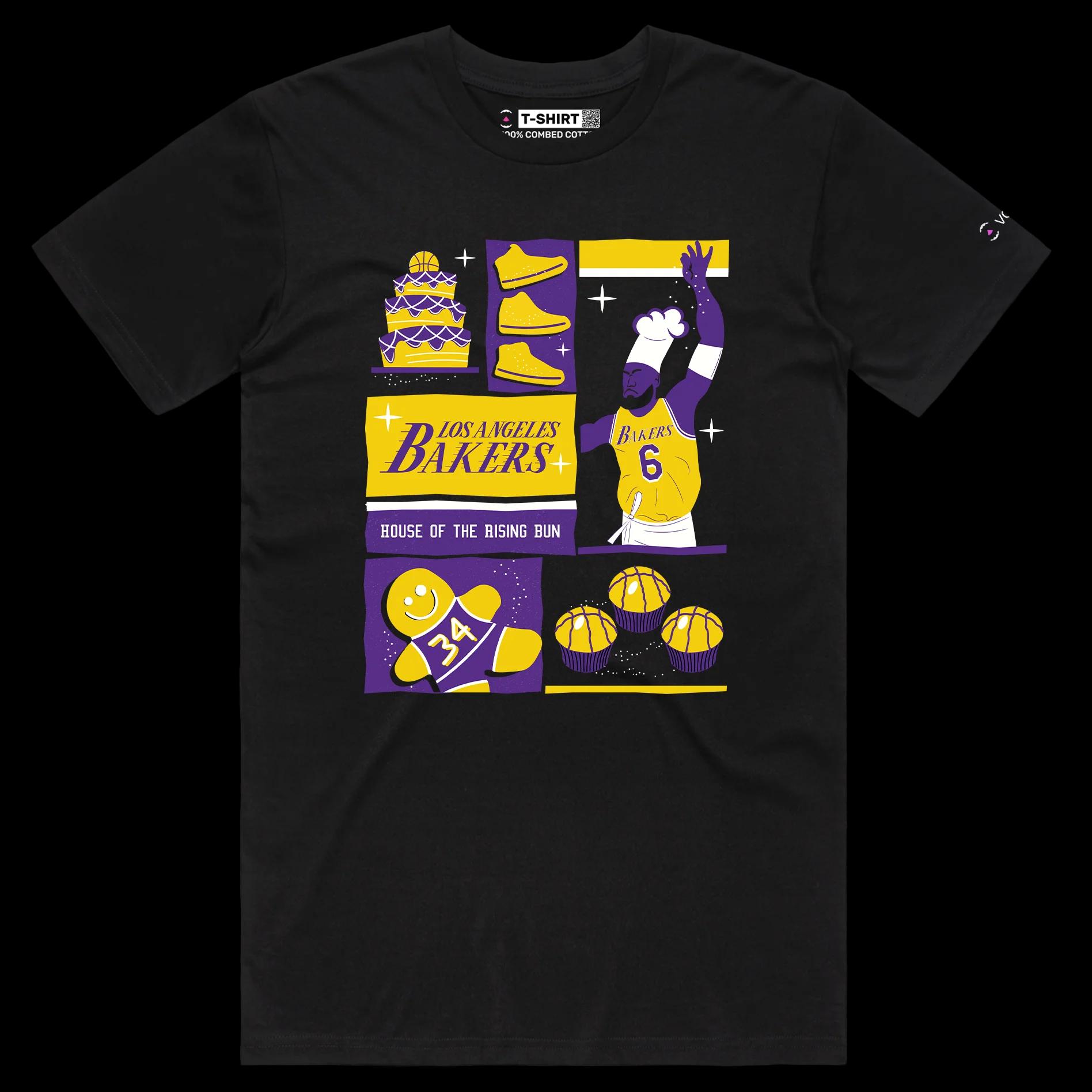 VOICEART Black Male Regular Los Angeles Basketball Double Meaning T-Shirt Premium Graphic Design Showtime Bakers Tee