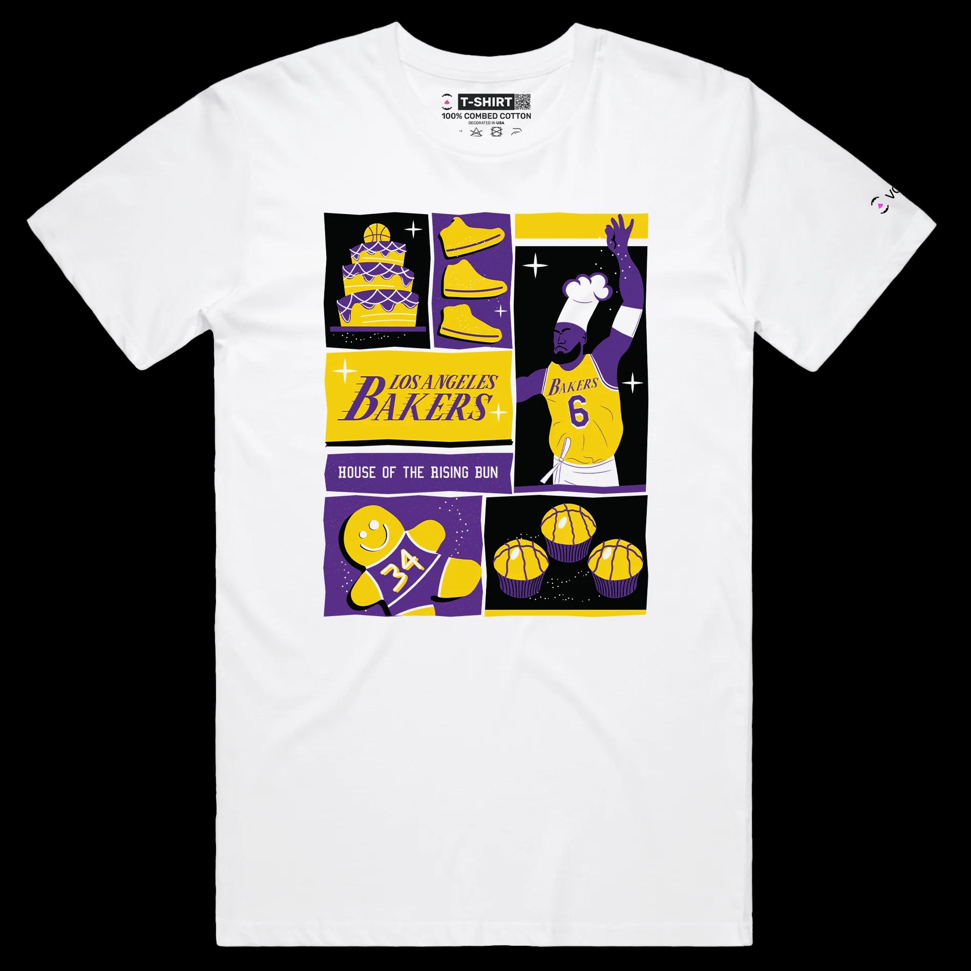 VOICEART White Male Regular Los Angeles Basketball Double Meaning T-Shirt Premium Graphic Design Showtime Bakers Tee