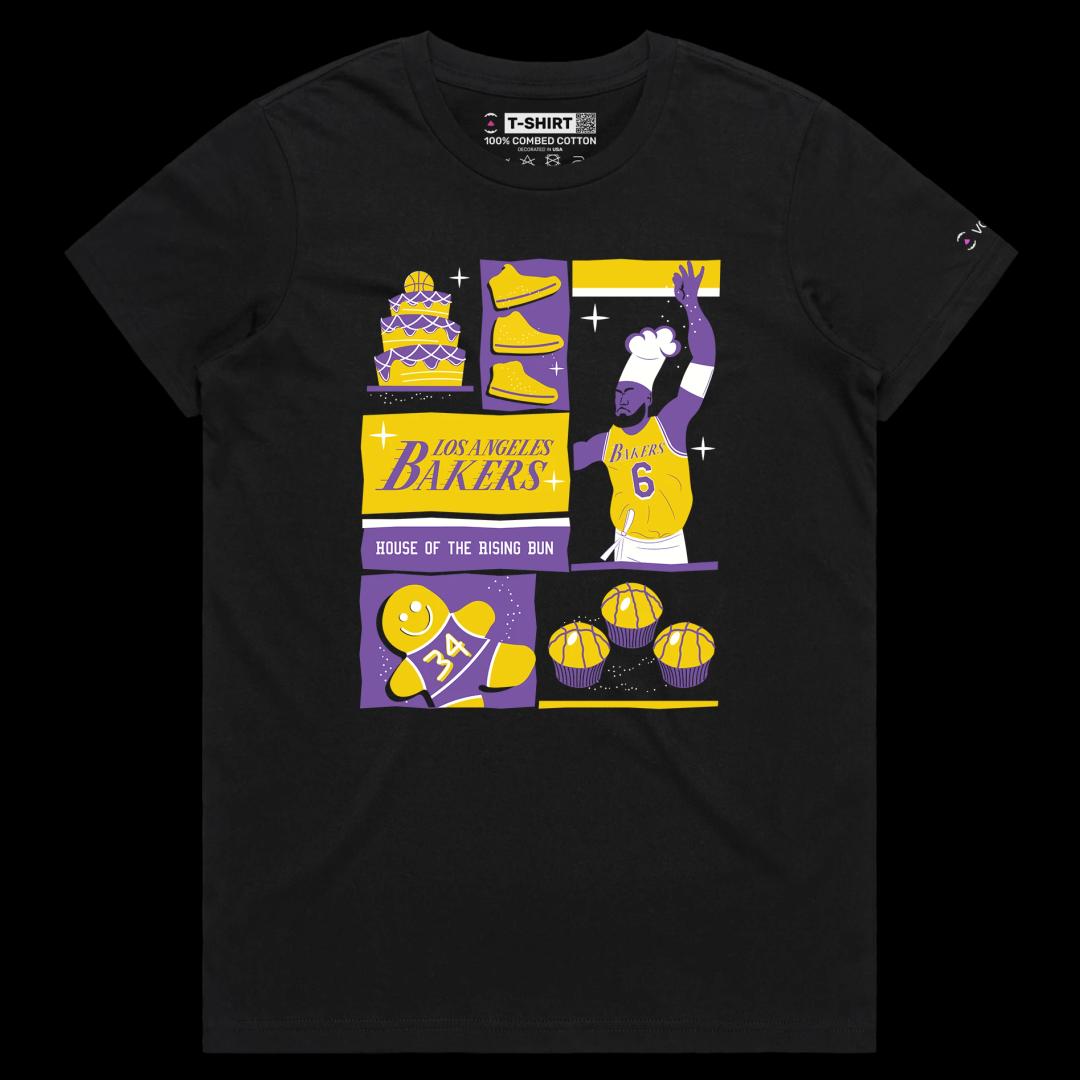 VOICEART Black Female Regular Los Angeles Basketball Double Meaning T-Shirt Premium Graphic Design Showtime Bakers Tee