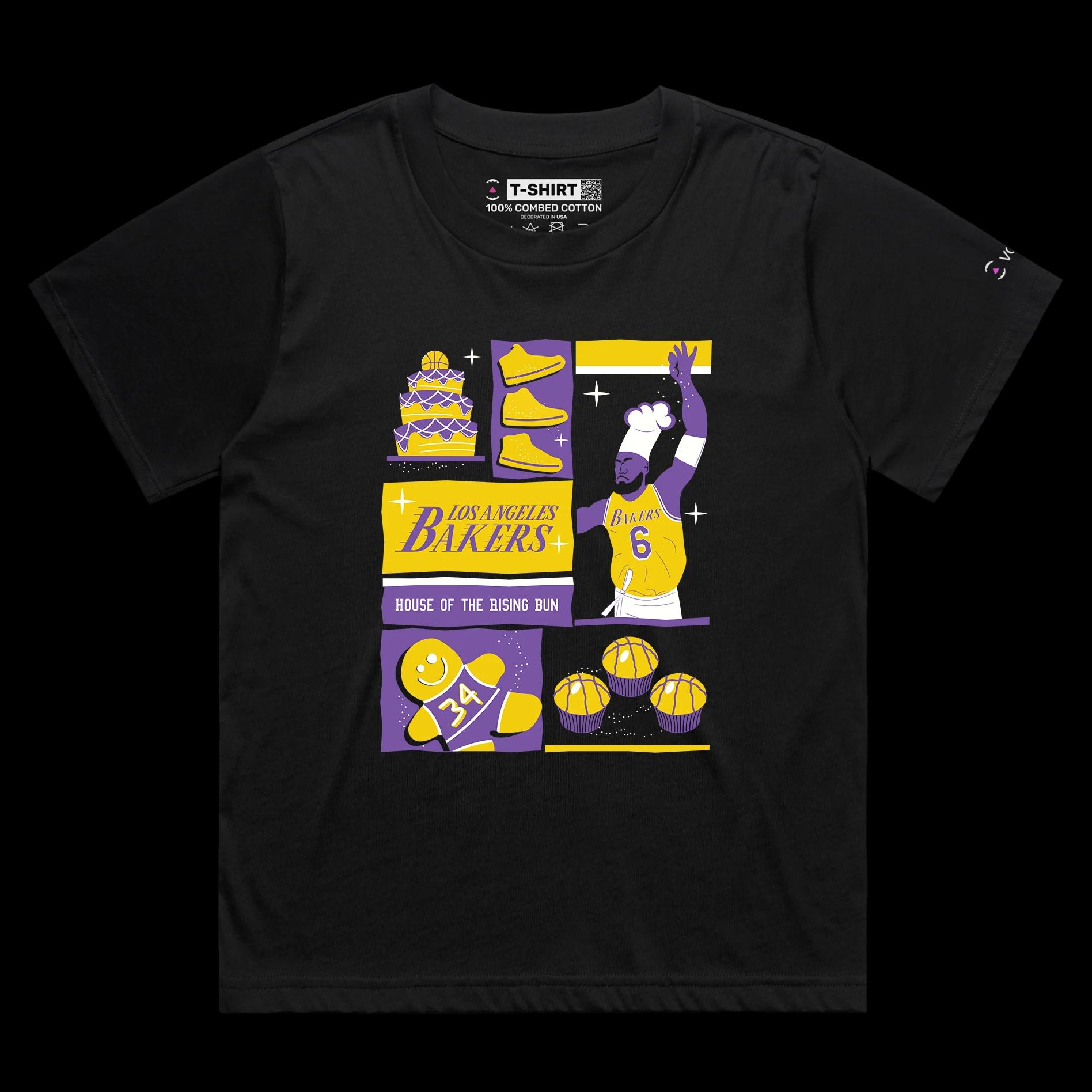 VOICEART Black Female Loose Los Angeles Basketball Double Meaning T-Shirt Premium Graphic Design Showtime Bakers Tee