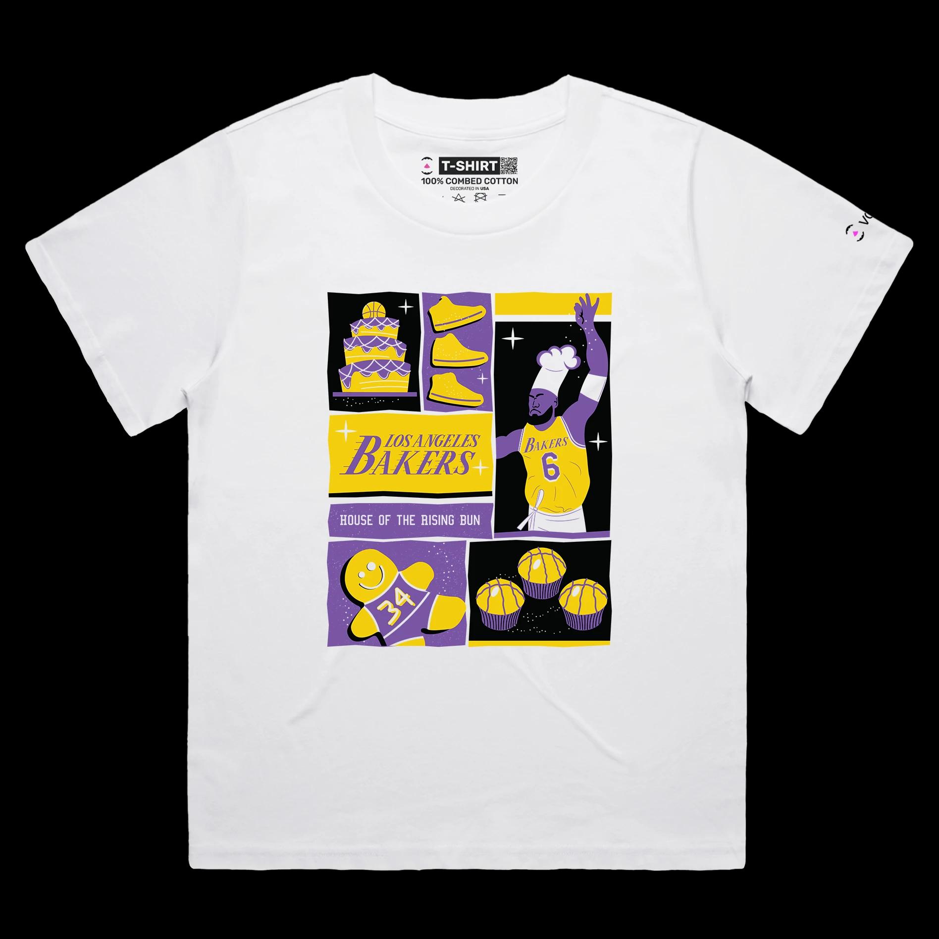 VOICEART White Female Loose Los Angeles Basketball Double Meaning T-Shirt Premium Graphic Design Showtime Bakers Tee