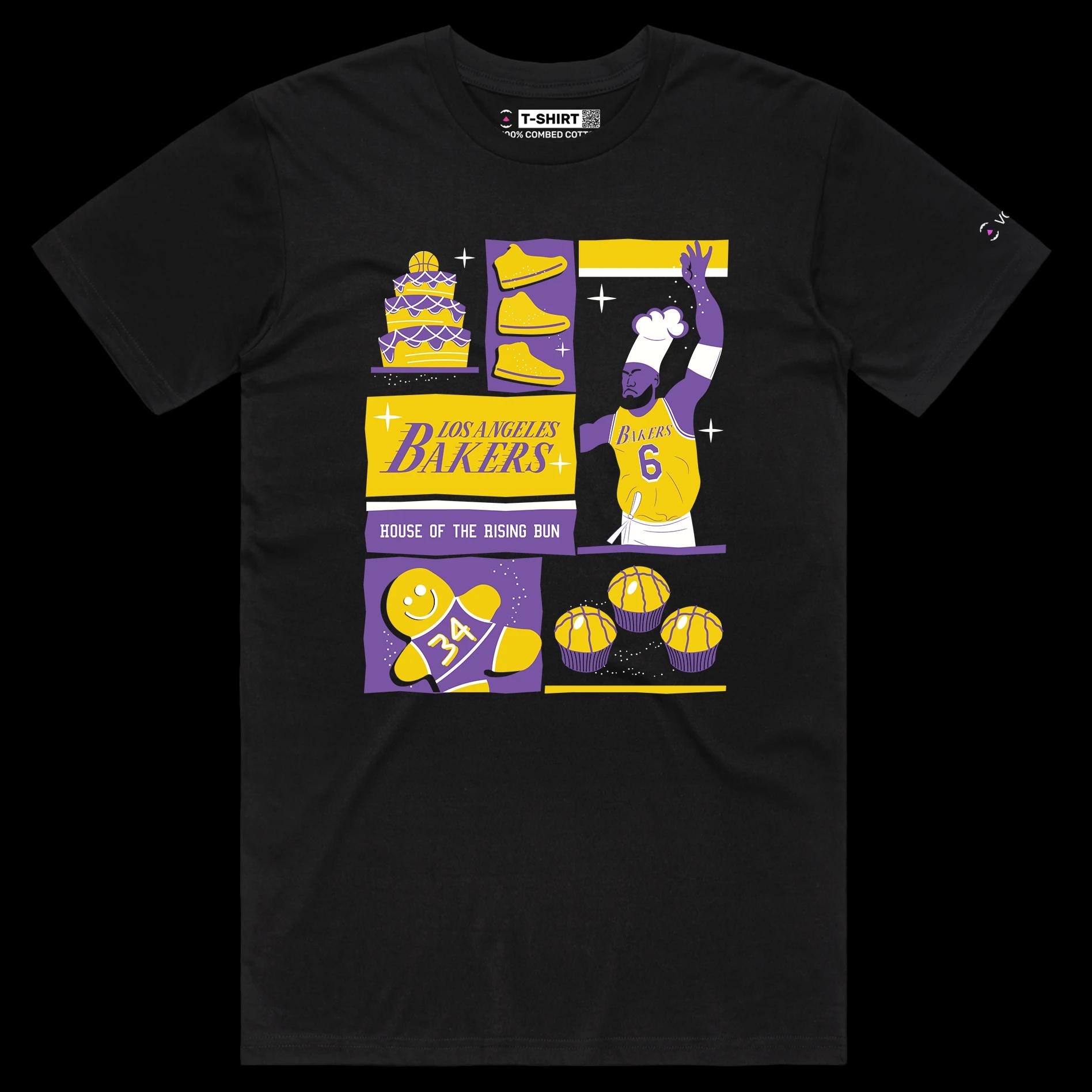 VOICEART Black Male Regular Los Angeles Basketball Double Meaning T-Shirt Premium Graphic Design Showtime Bakers Tee