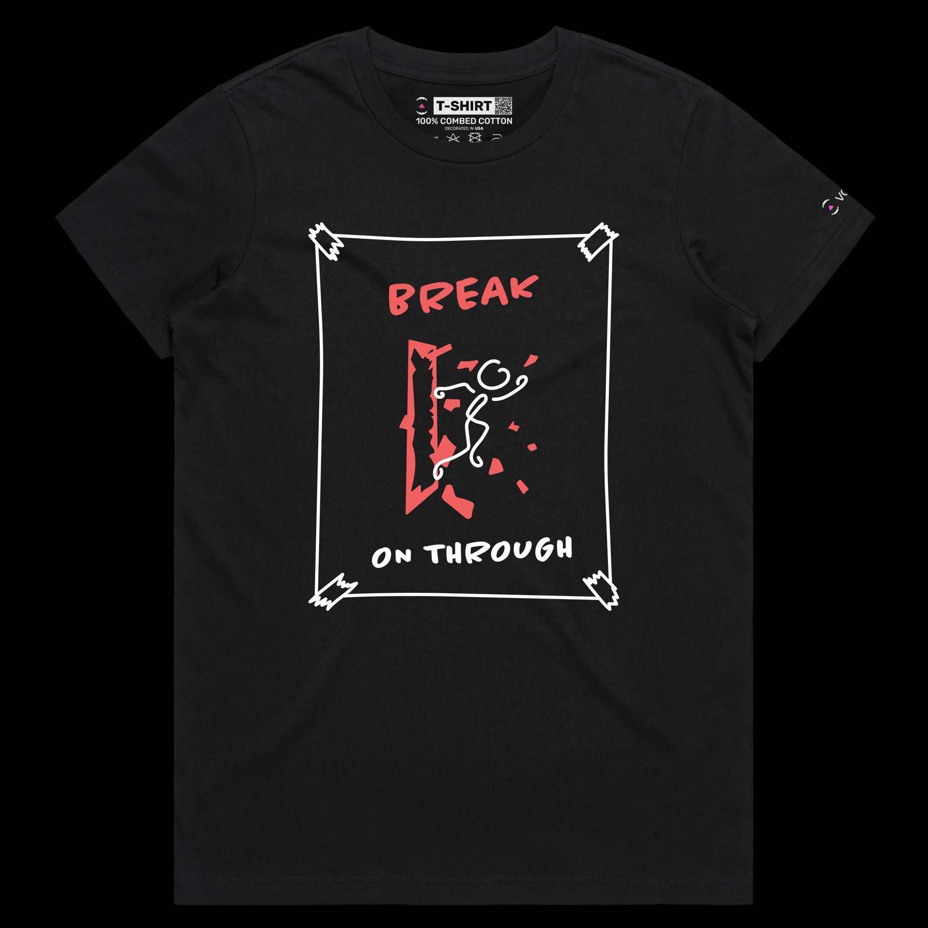 VOICEART Black Female Regular Stick Figure Breaking Through Glass Funny T-Shirt Premium Breaking Barriers Motivational Tee