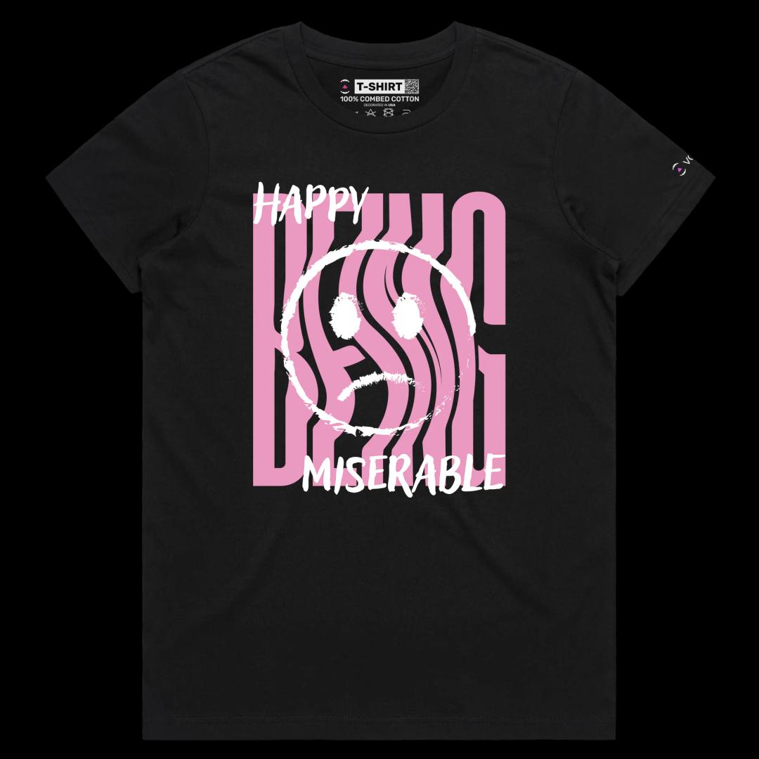 VOICEART Black Female Regular Mixed Feelings Social Issues Shirt Premium Quality Graphic Happy and Miserable Emotions Tee v1