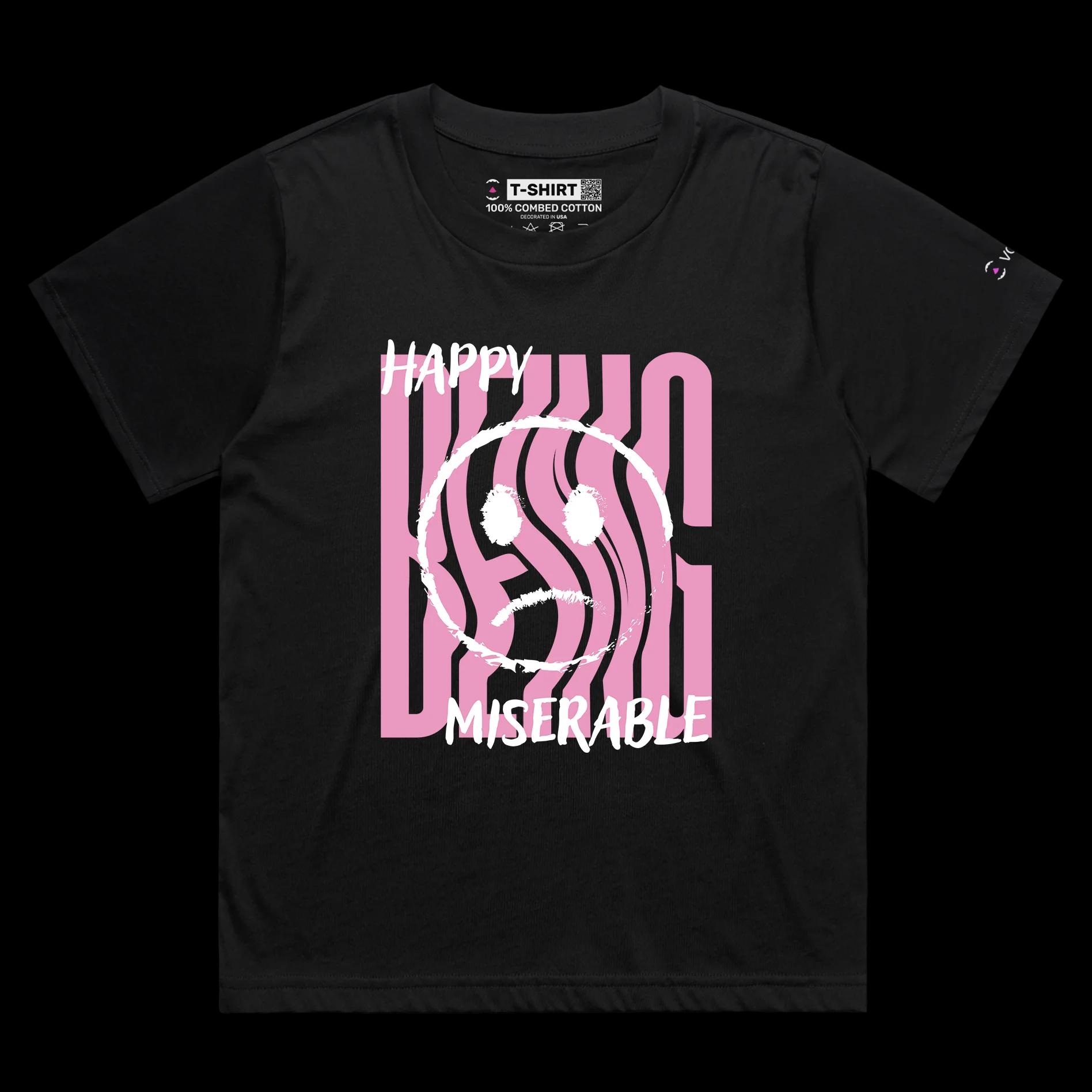 VOICEART Black Female Loose Mixed Feelings Social Issues Shirt Premium Quality Graphic Happy and Miserable Emotions Tee v1