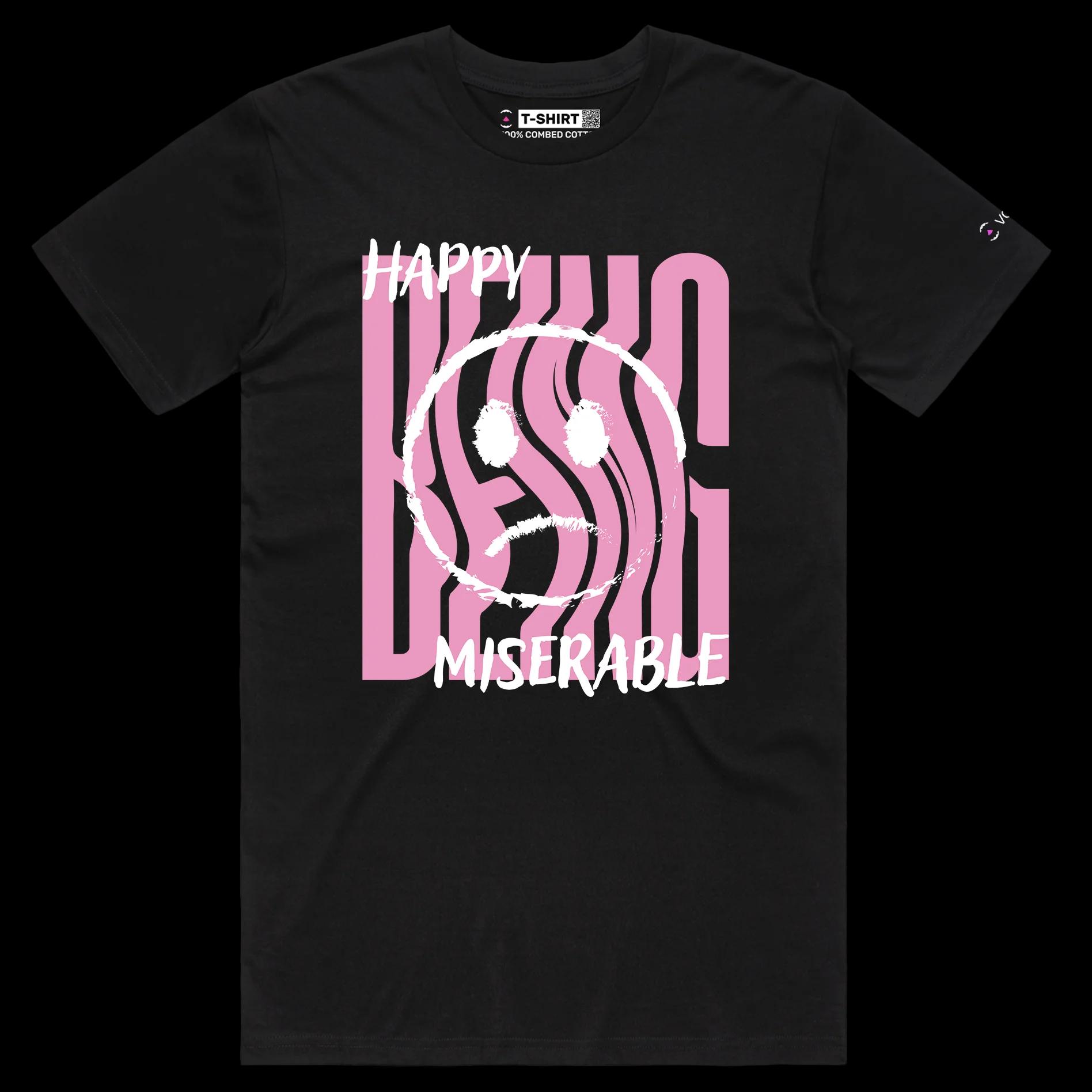 VOICEART Black Male Regular Mixed Feelings Social Issues Shirt Premium Quality Graphic Happy and Miserable Emotions Tee v1