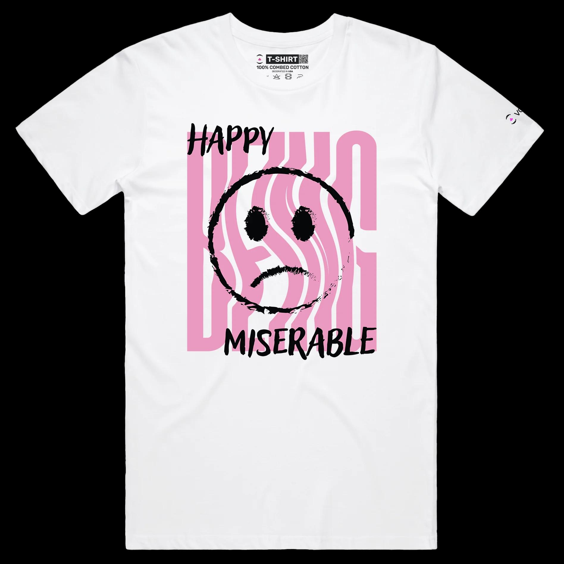 VOICEART White Male Regular Mixed Feelings Social Issues Shirt Premium Quality Graphic Happy and Miserable Emotions Tee v1
